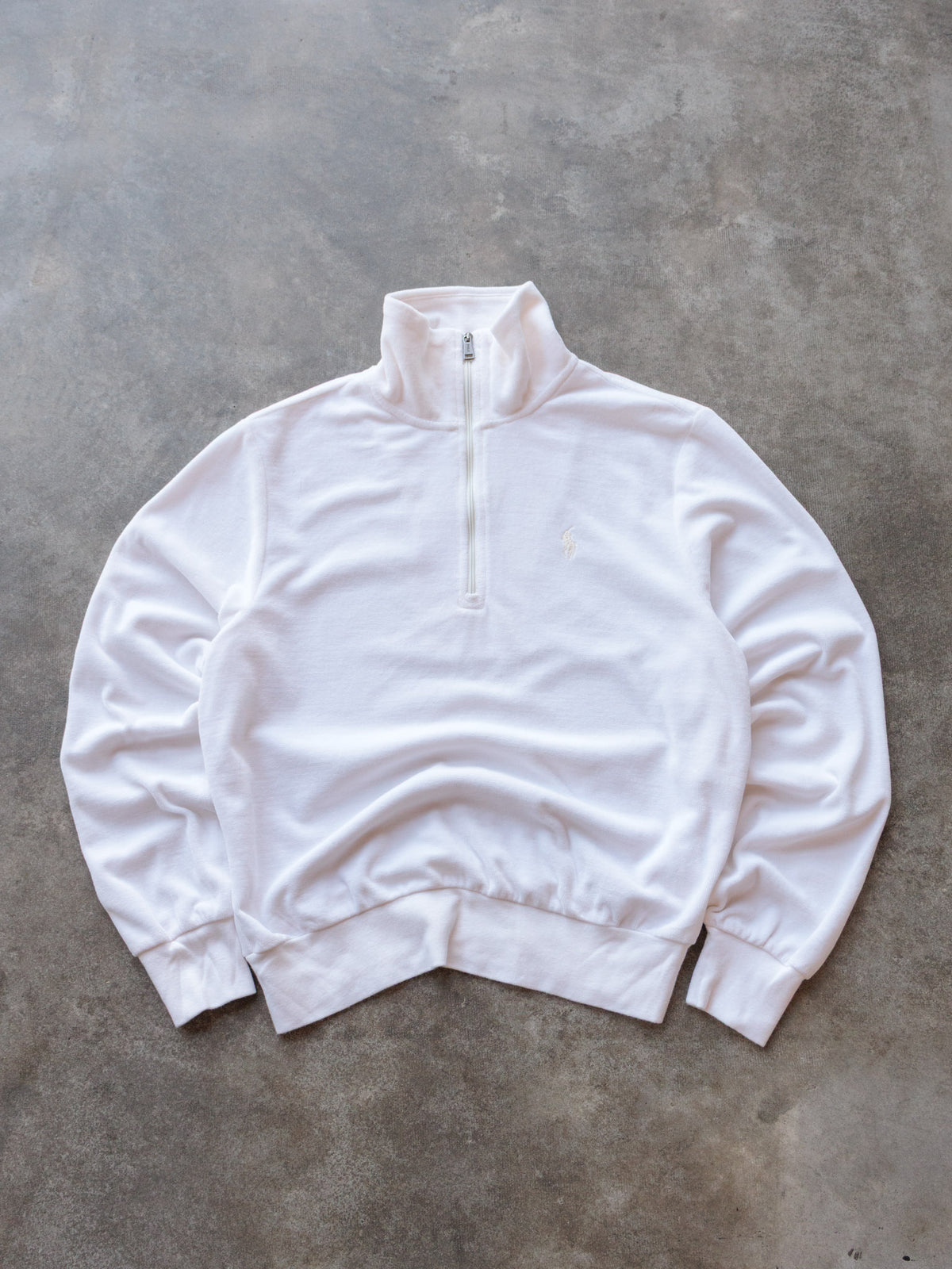 Vintage White Polo Ralph Lauren Velour Quarter Zip (S)