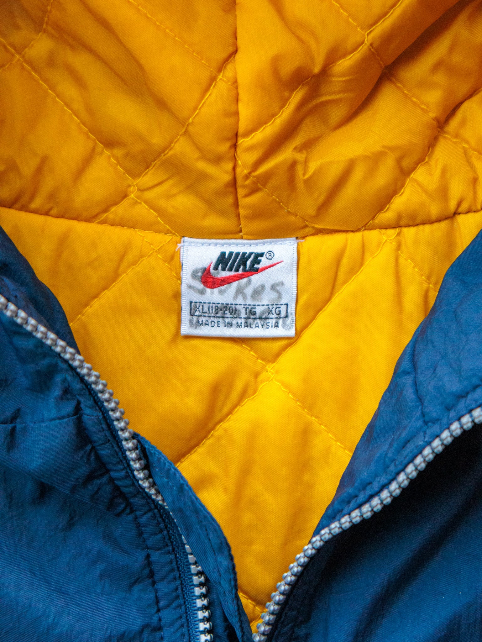 Vintage 90s Blue & Yellow Nike Quilted Jacket (18-20Y)