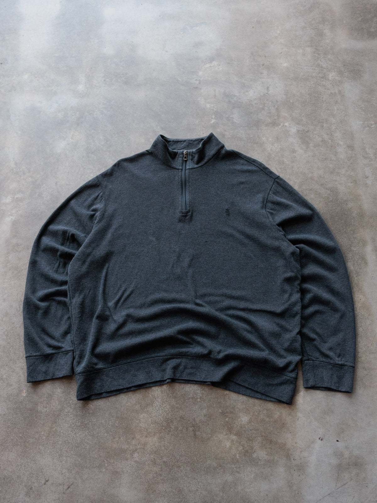 Vintage Grey Herringbone Polo Ralph Lauren Knit Quarter Zip (XL)