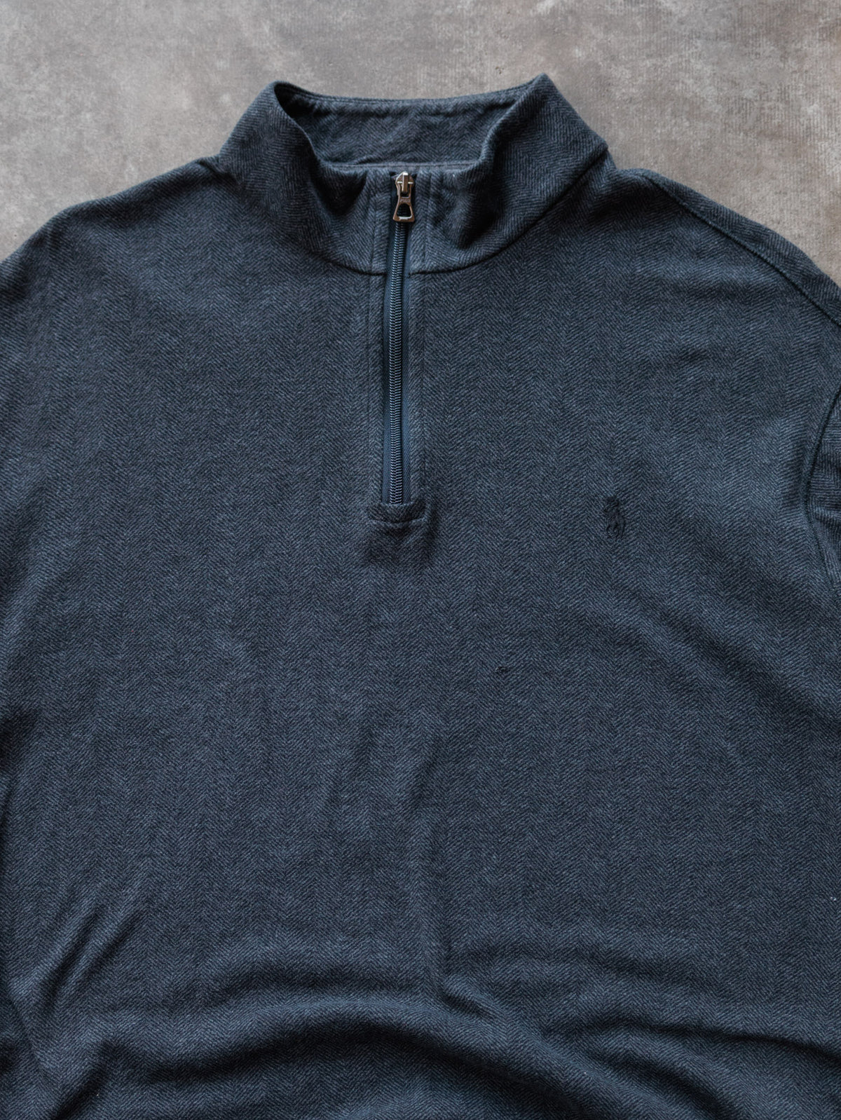 Vintage Grey Herringbone Polo Ralph Lauren Knit Quarter Zip (XL)