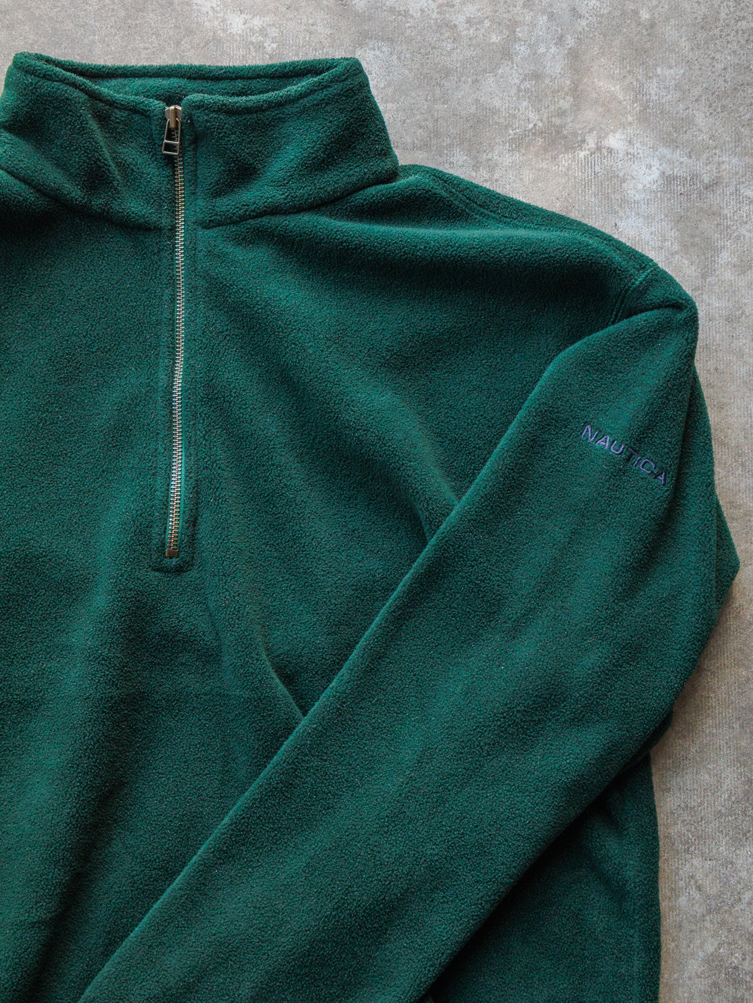 Vintage 90s Green Nautica Quarter Zip Fleece Sweatshirt (M)