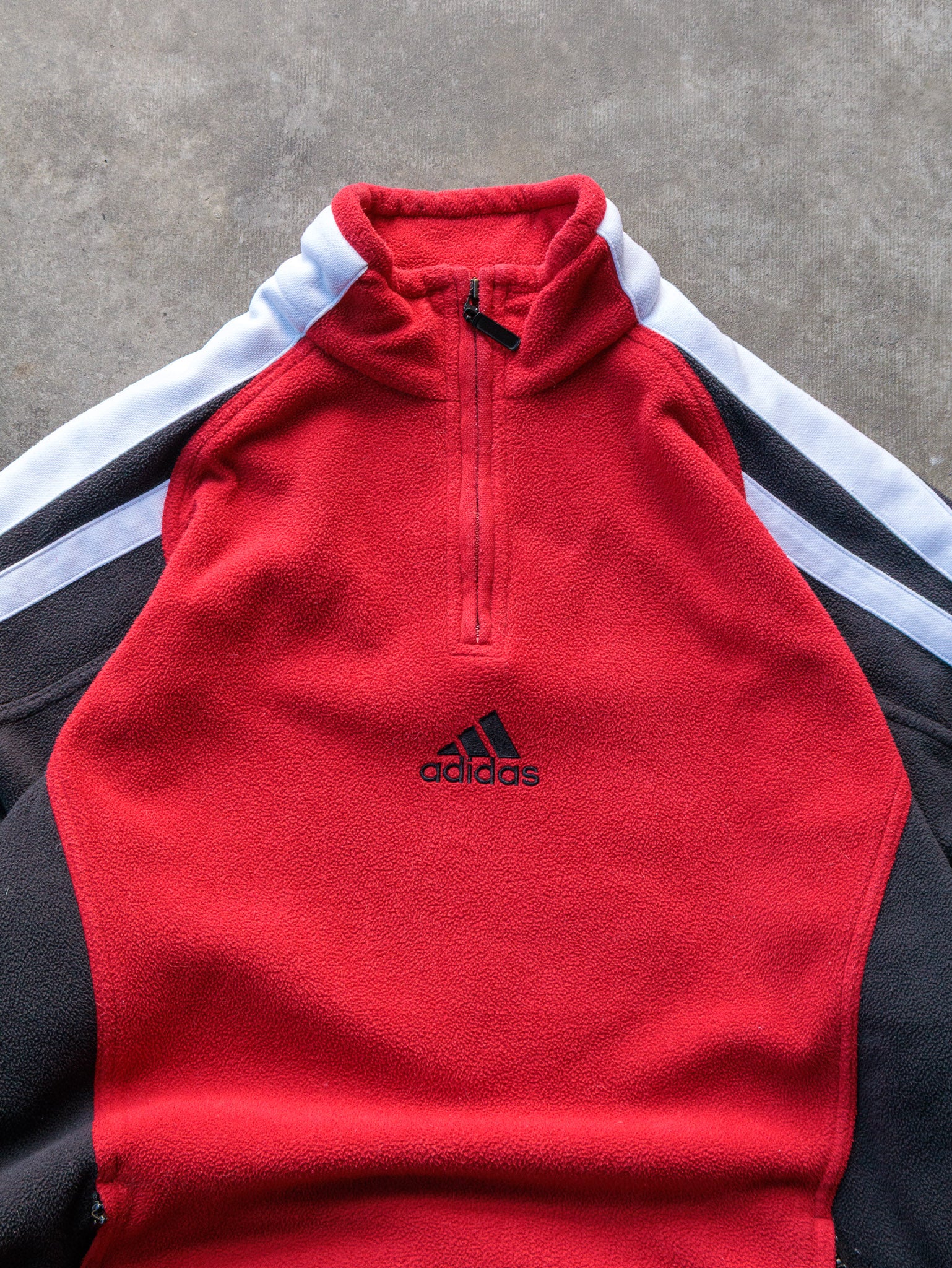 Vintage 00s Red Adidas Quarter Zip Fleece Sweatshirt (XL)