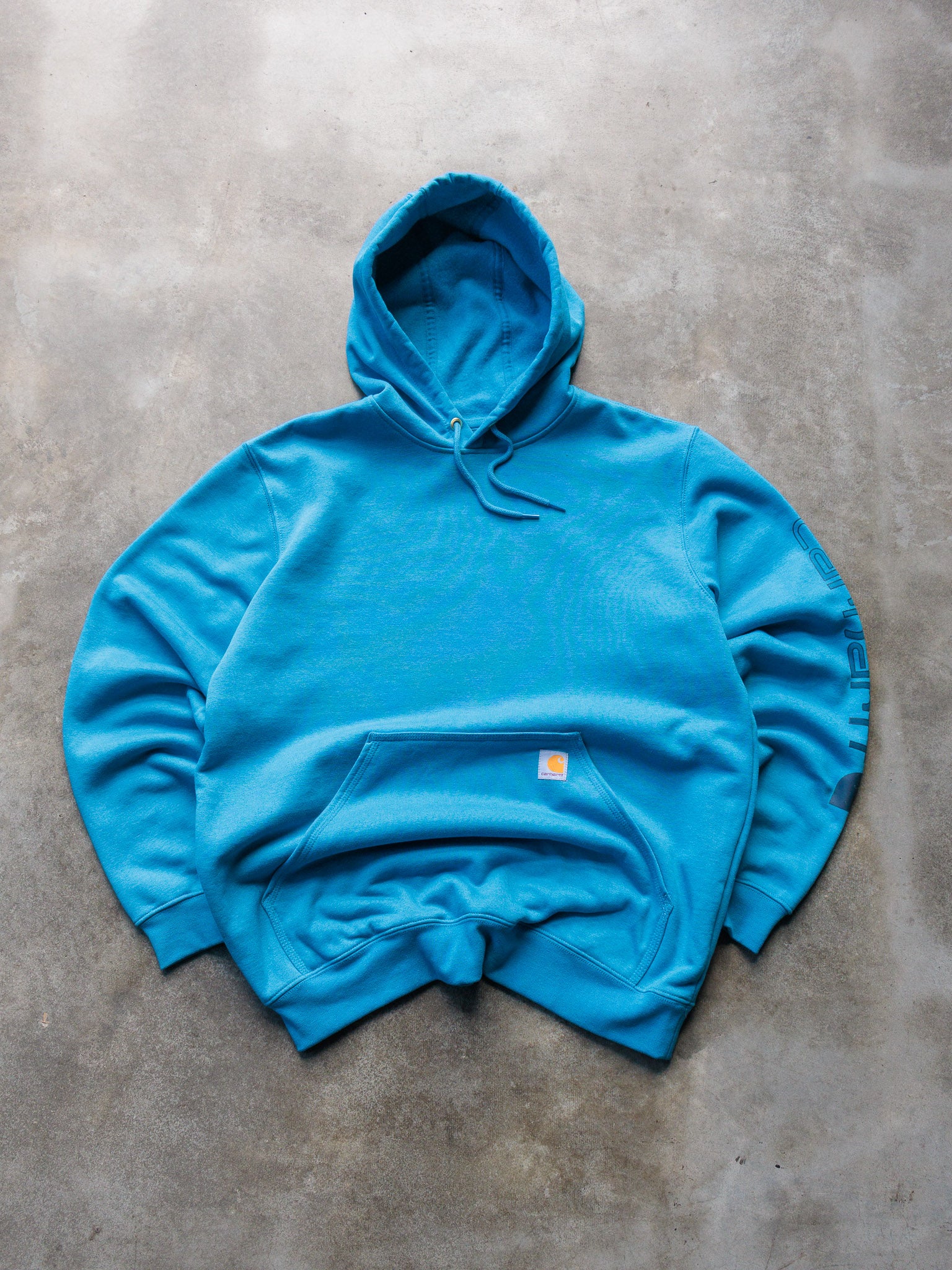 Vintage Blue Carhartt Sleeve Spell Out Hoodie (L)