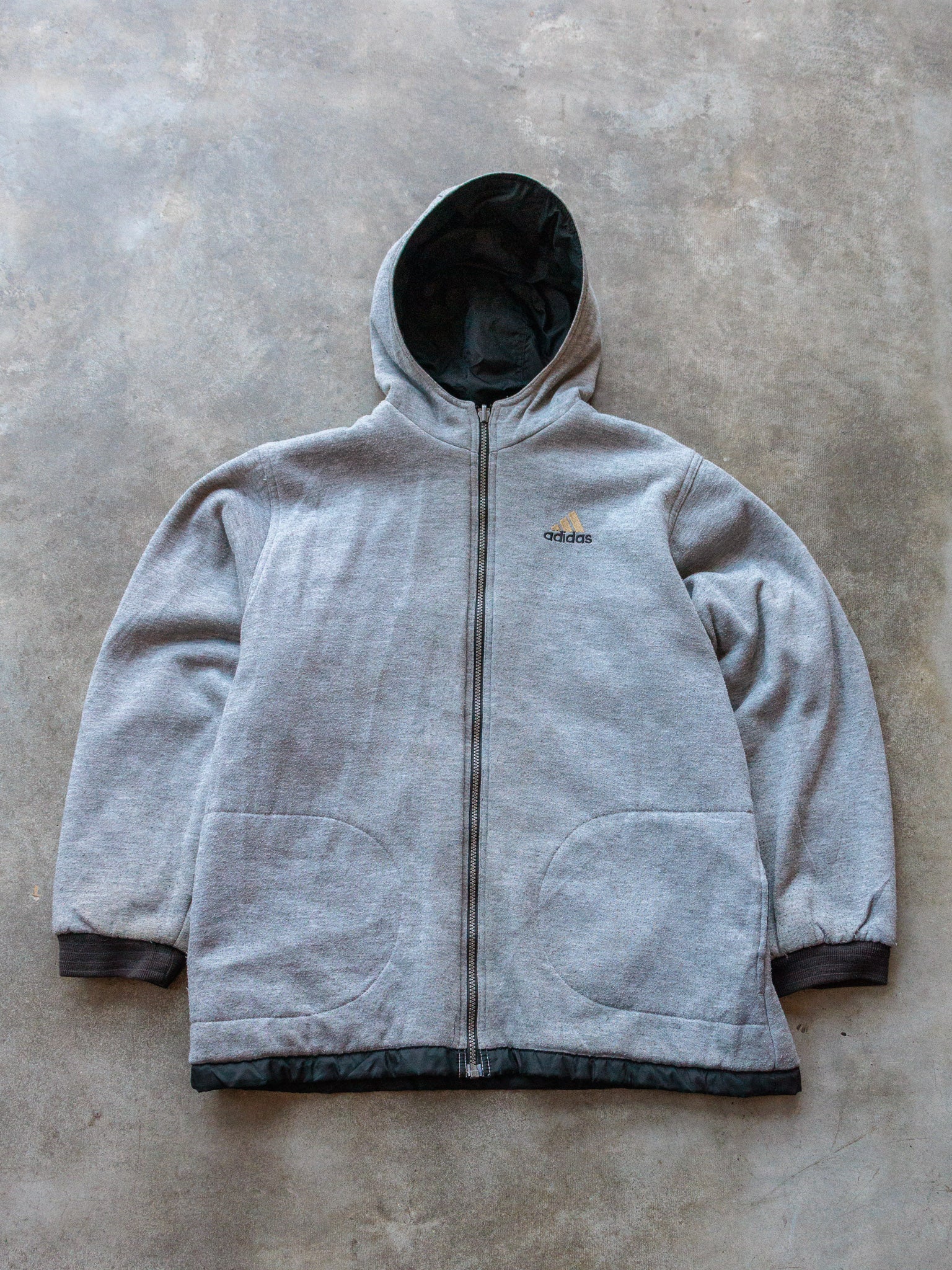 Vintage 90s Black & Grey Reversible Adidas Hoodie (M)