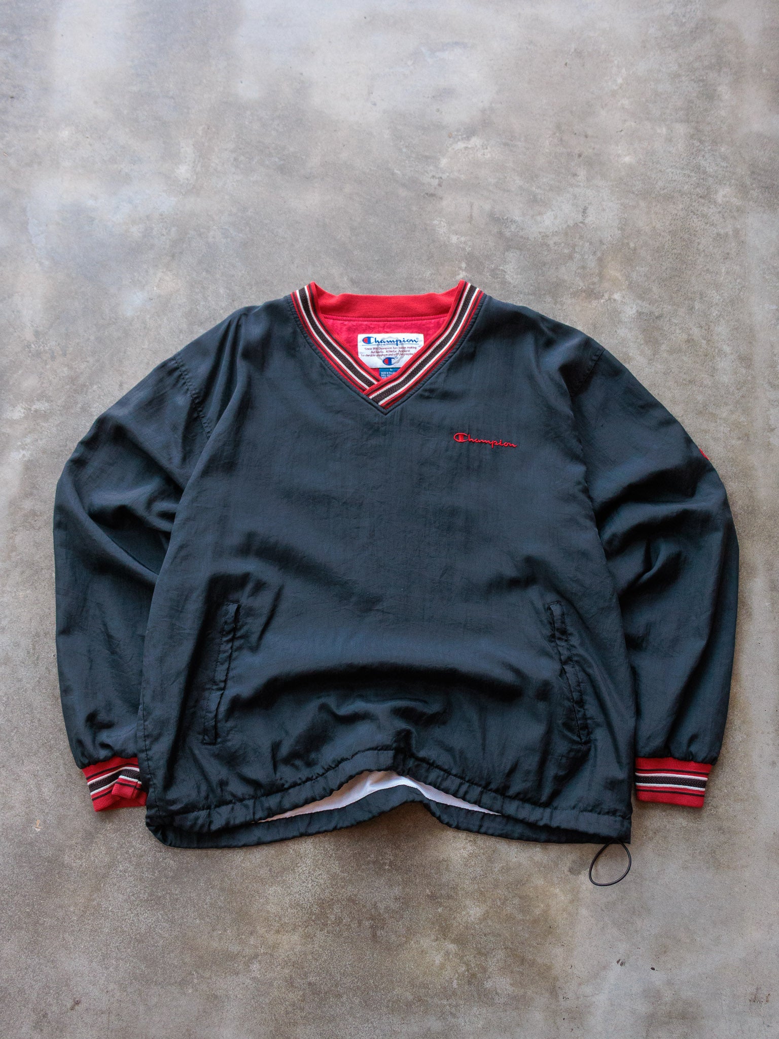 Vintage 90s Black Champion V-Neck Windbreaker (L)