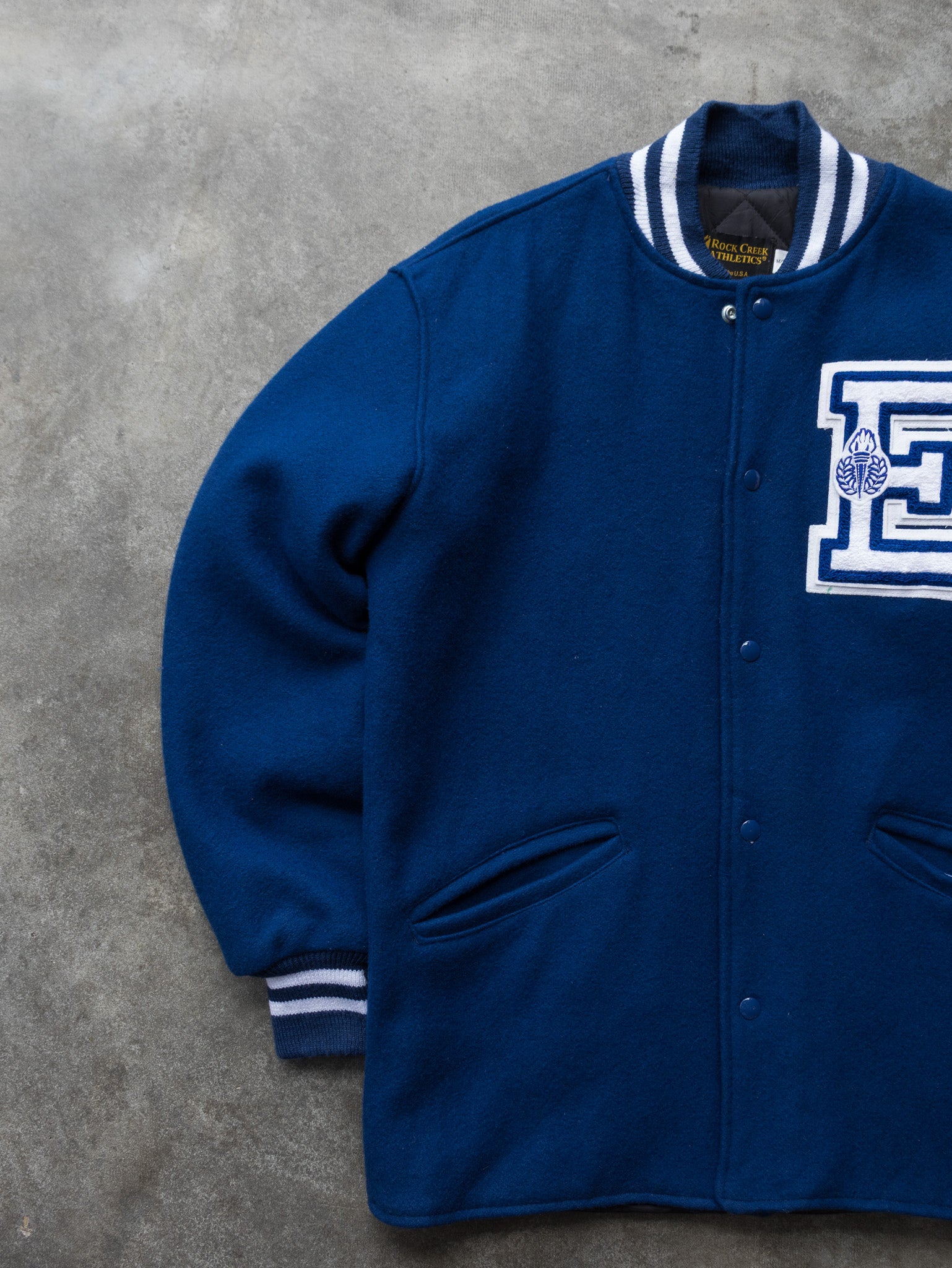 Vintage 90s Blue Rock Creek Athletics Varsity Wool Jacket (M)