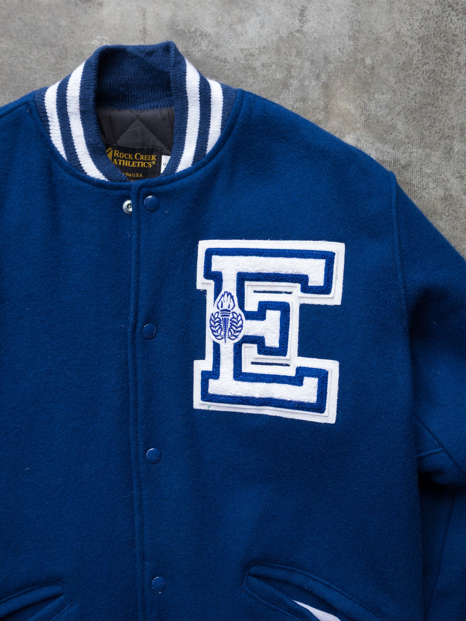 Vintage 90s Blue Rock Creek Athletics Varsity Wool Jacket (M)