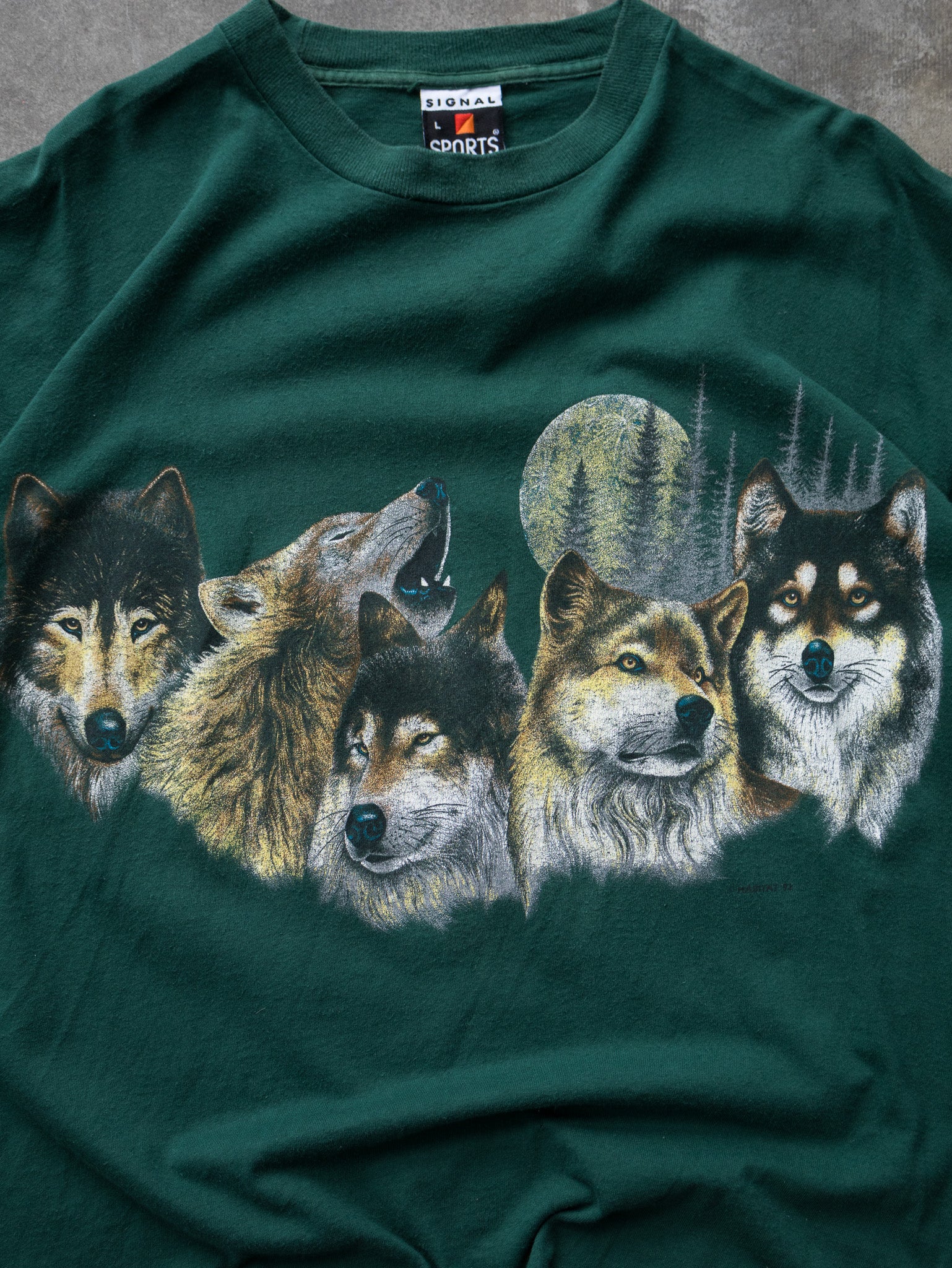 Vintage 1992 Green Arizona Wolf Graphic Tee (L)