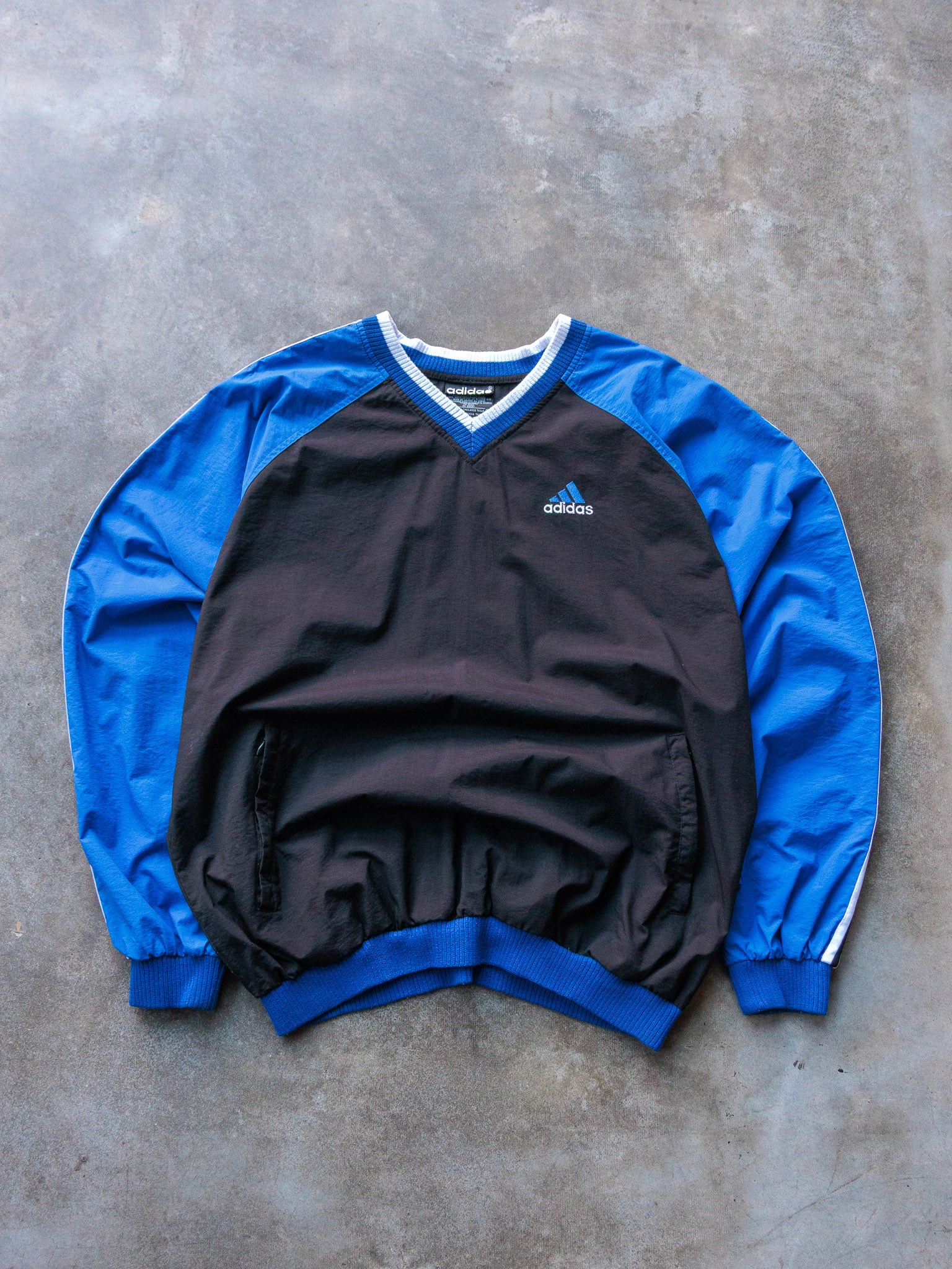 Vintage 90s Black & Blue Adidas V-Neck Jacket (L)