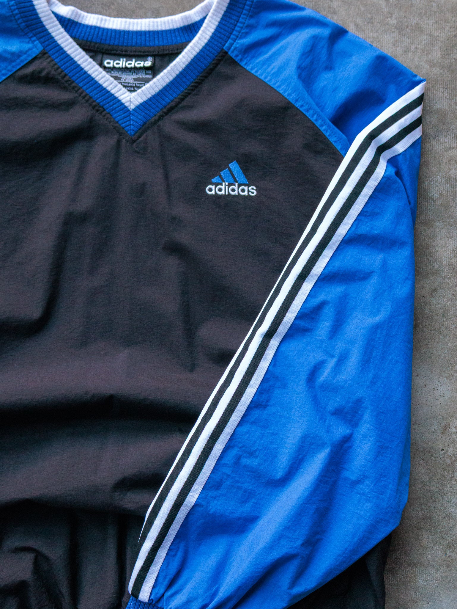 Vintage 90s Black & Blue Adidas V-Neck Jacket (L)