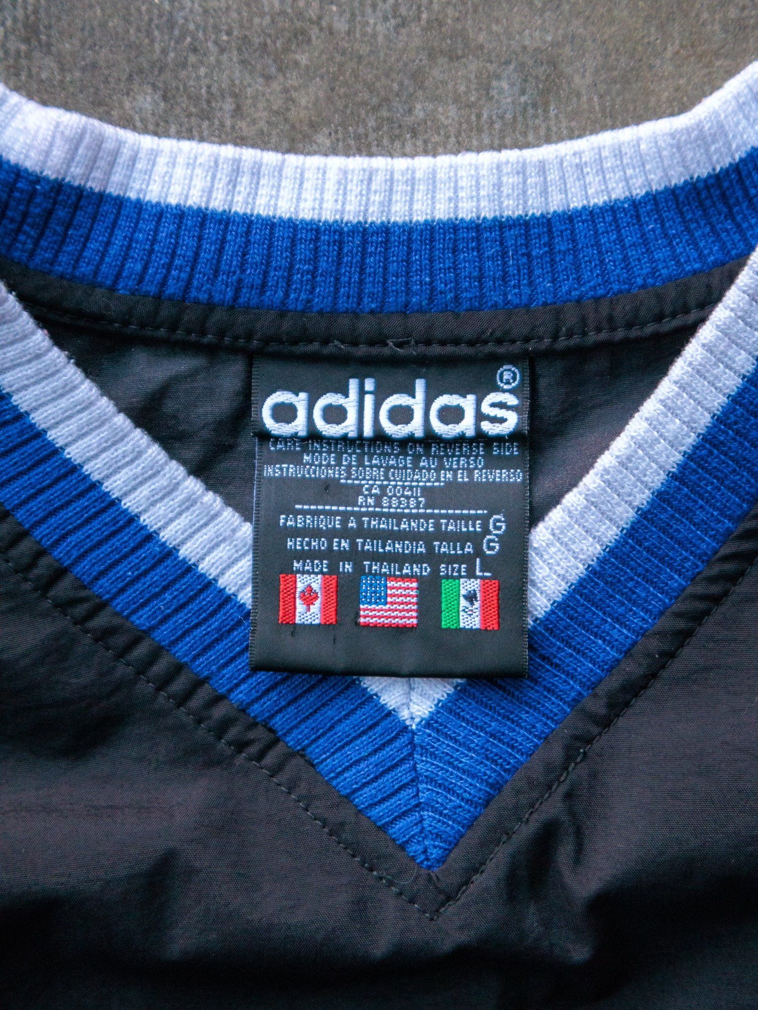 Vintage 90s Black & Blue Adidas V-Neck Jacket (L)