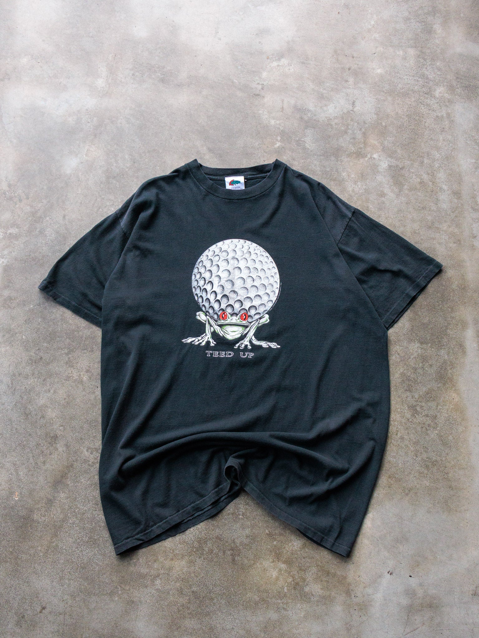 Vintage 90s Black "Teed Up" Golf Frog Tee (XL)