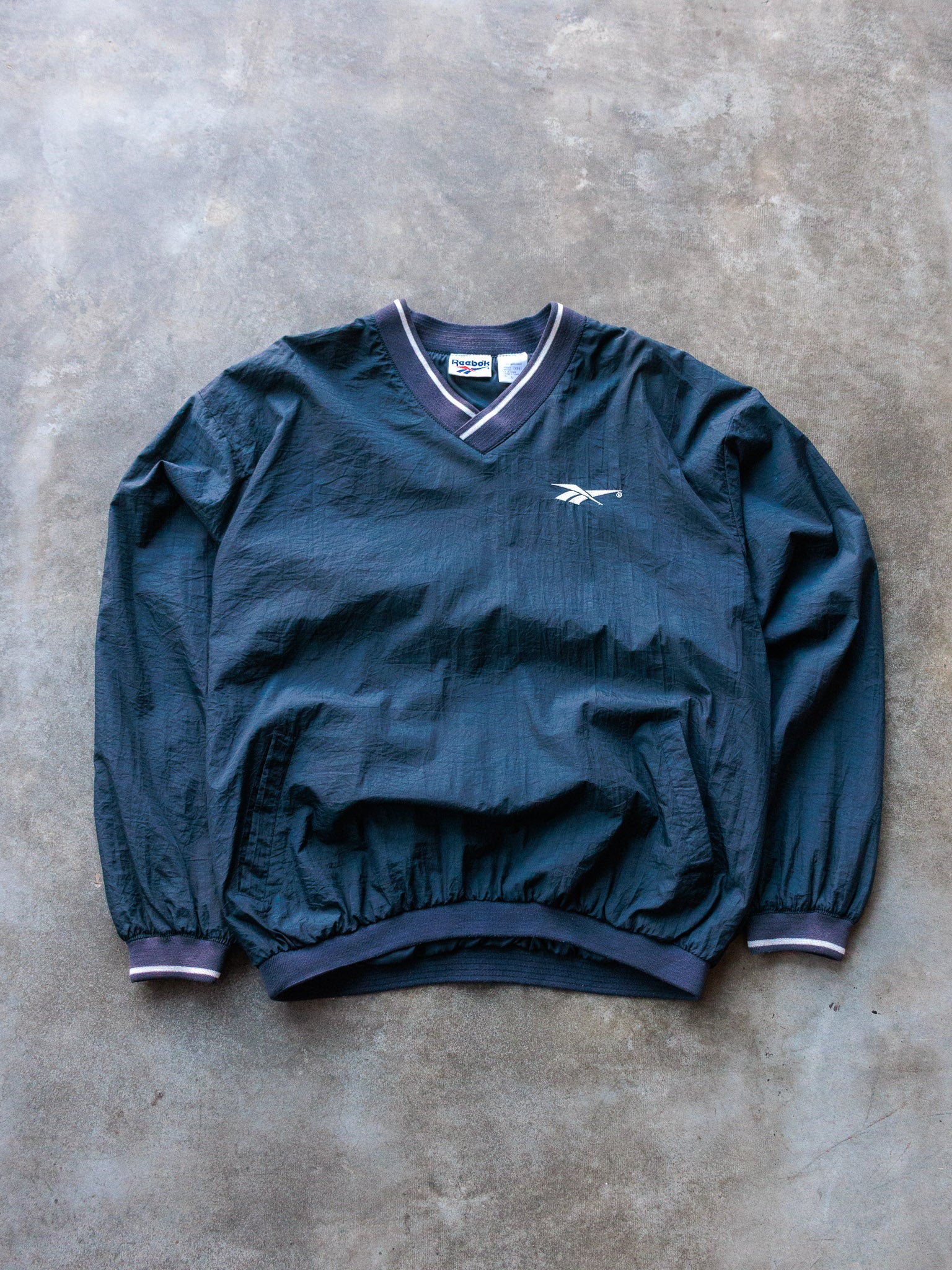 Vintage 90s Navy Reebok V-Neck Jacket (L)