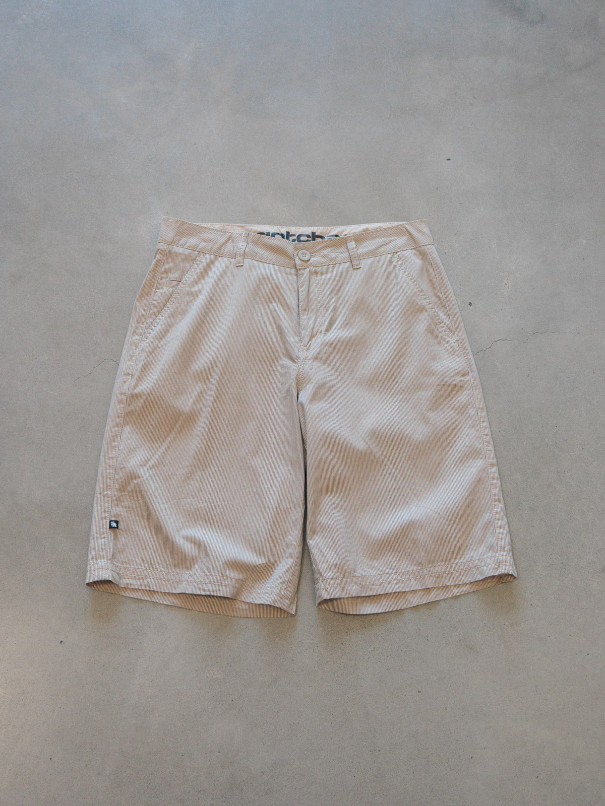 Vintage 00s Beige Striped Gotcha Shorts (W32)