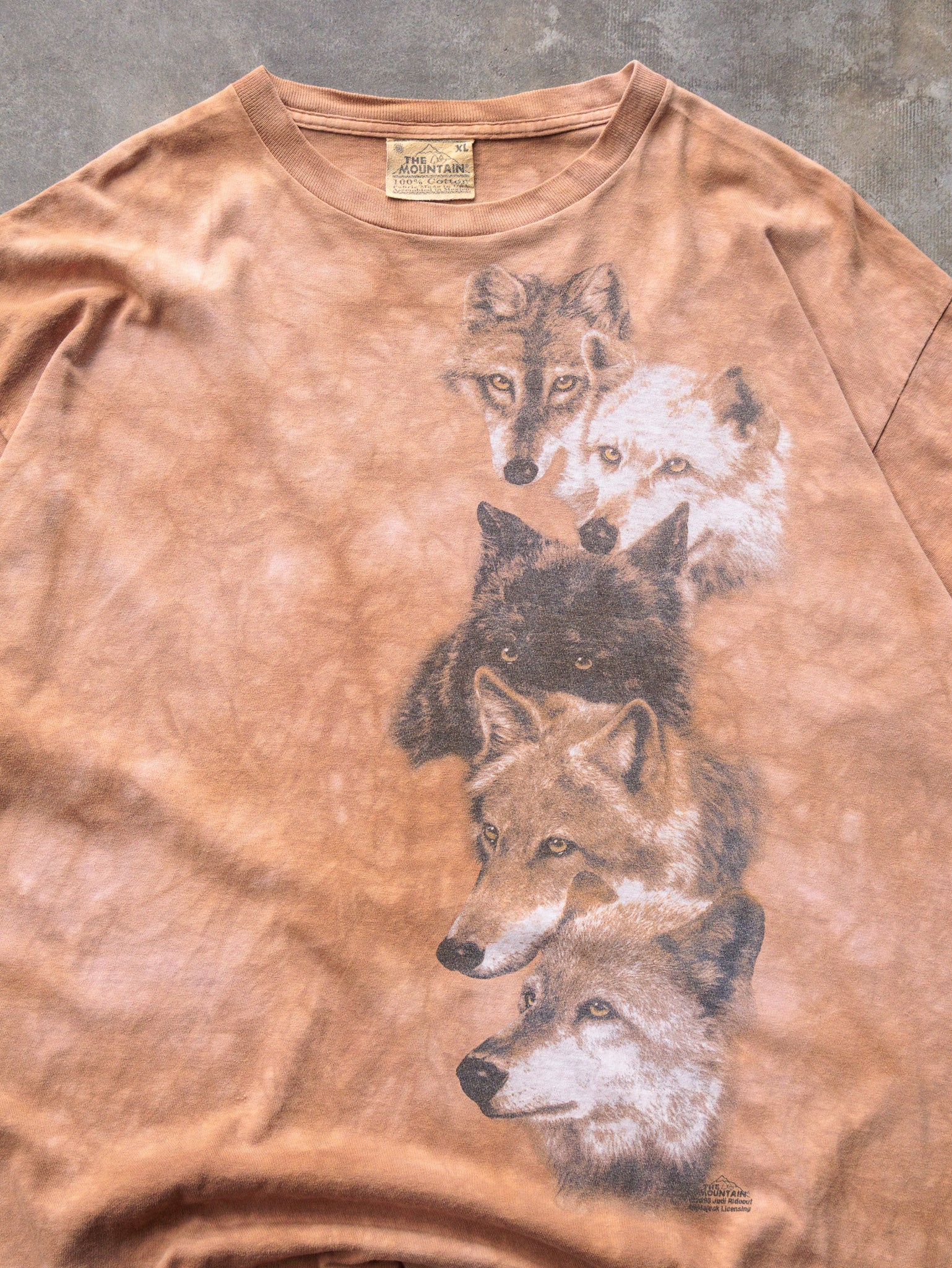 Vintage 90s Brown Tie Dye Wolf Graphic Tee (XL)