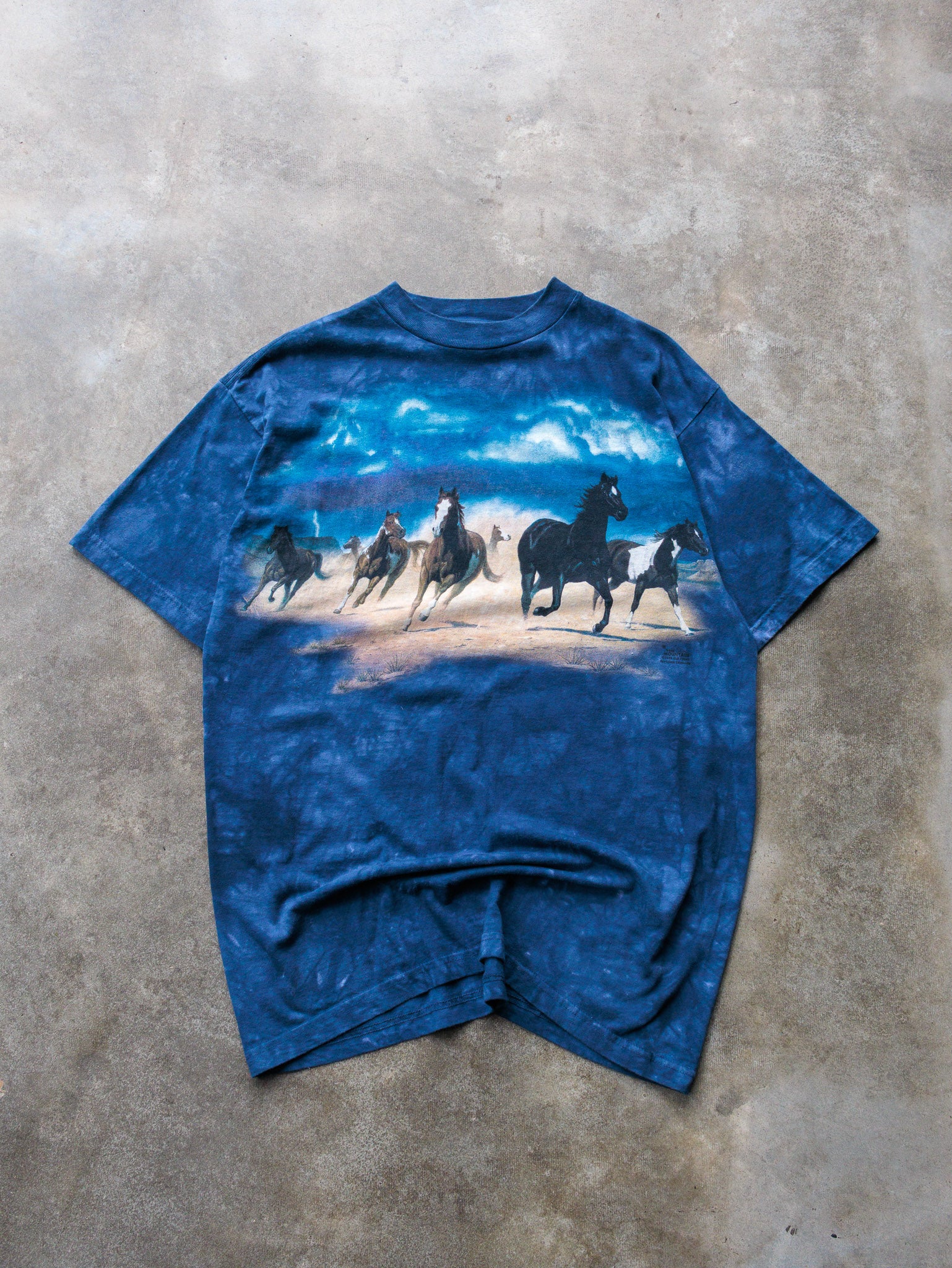 Vintage 1999 Blue Tie-Dye Wild Horses Graphic Tee (L)