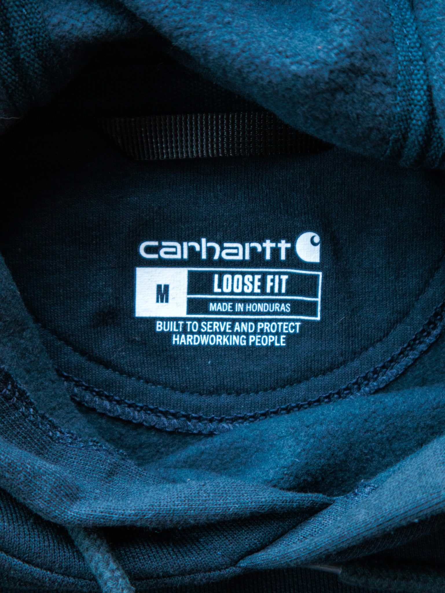 Vintage Navy Carhartt Sleeve Spell Out Hoodie (M)