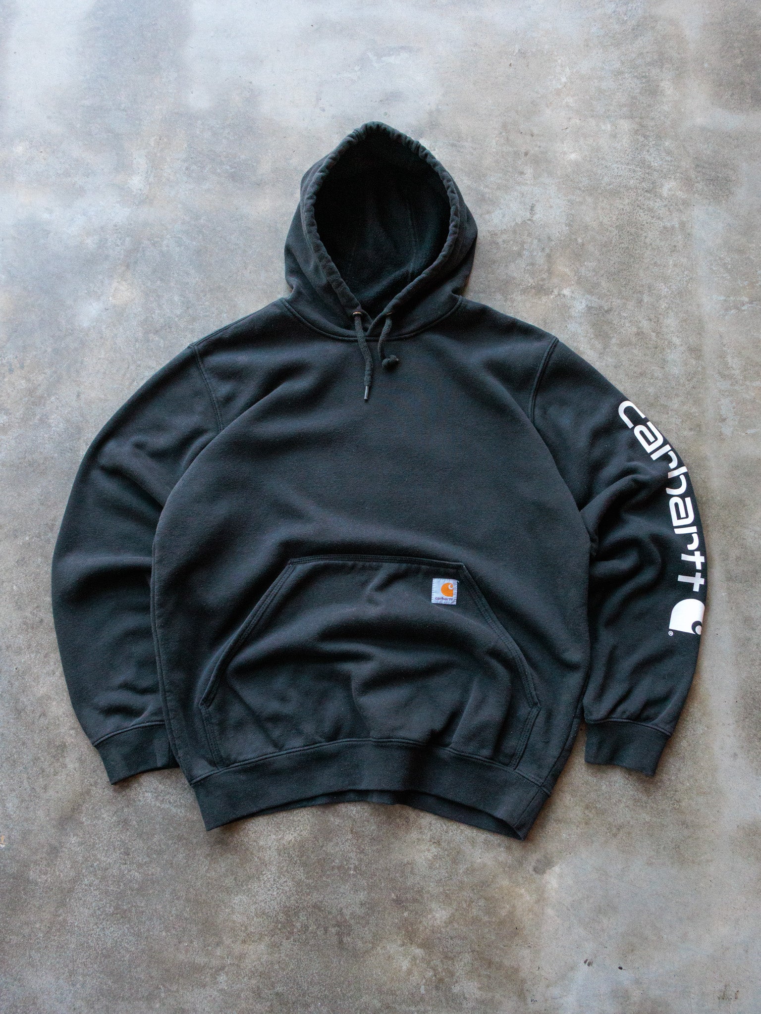 Vintage Black Carhartt Sleeve Spell Out Hoodie (M)