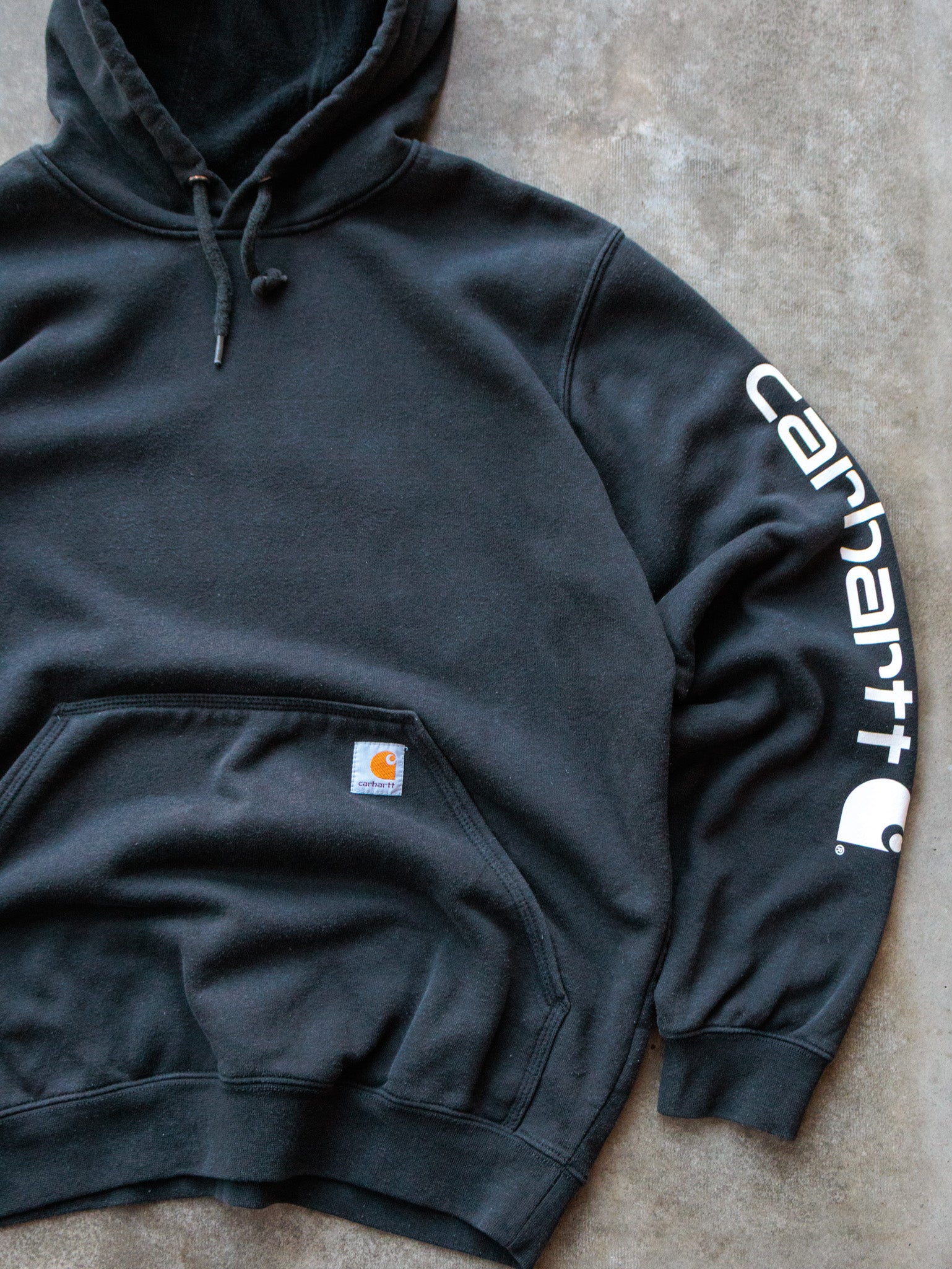 Vintage Black Carhartt Sleeve Spell Out Hoodie (M)