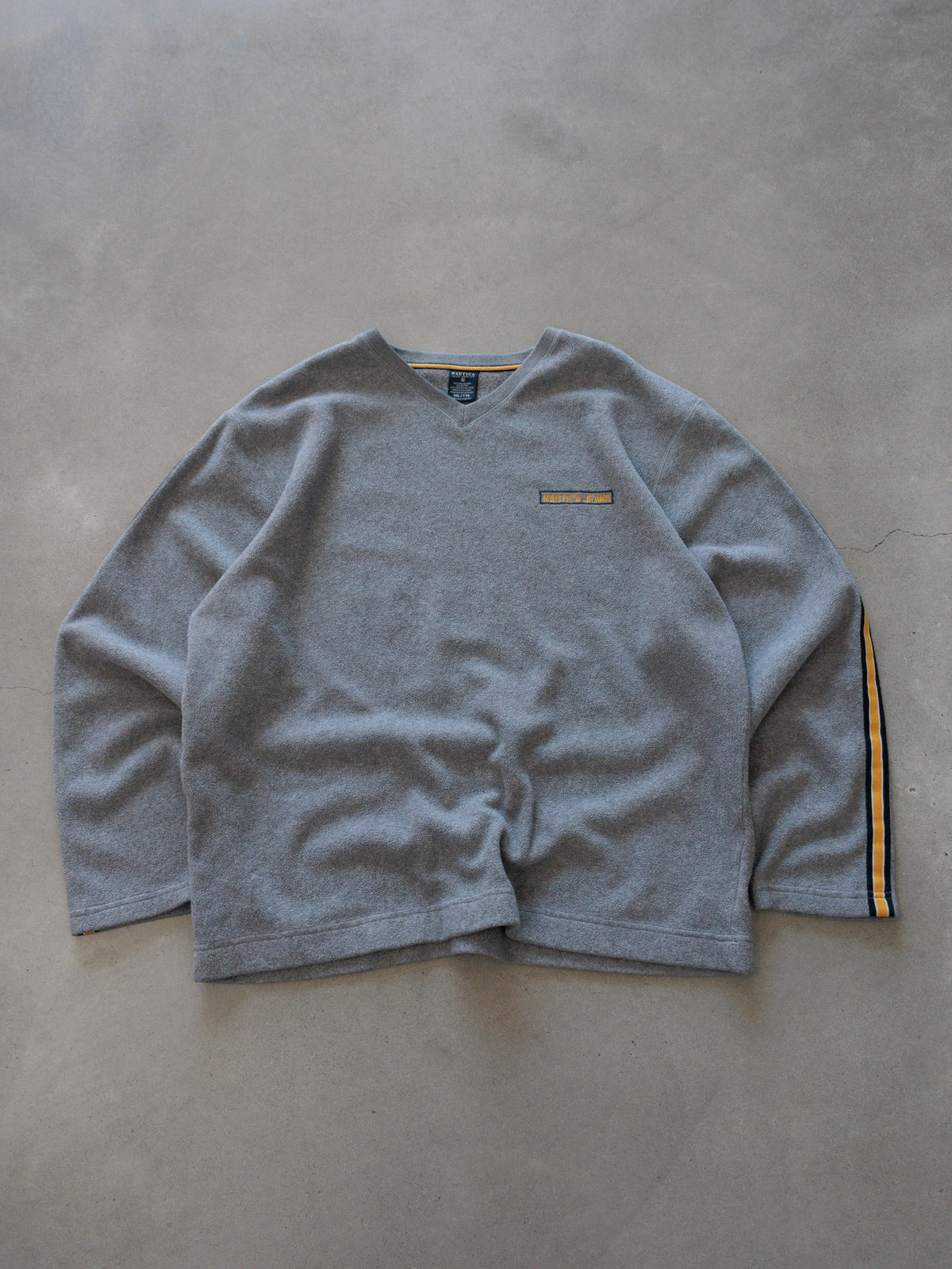 Vintage 00s Grey Nautica Fleece V-Neck Sweatshirt (2XL)