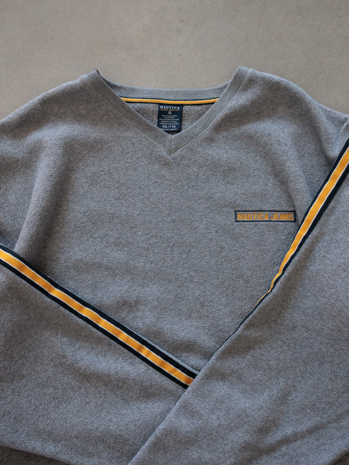 Vintage 00s Grey Nautica Fleece V-Neck Sweatshirt (2XL)