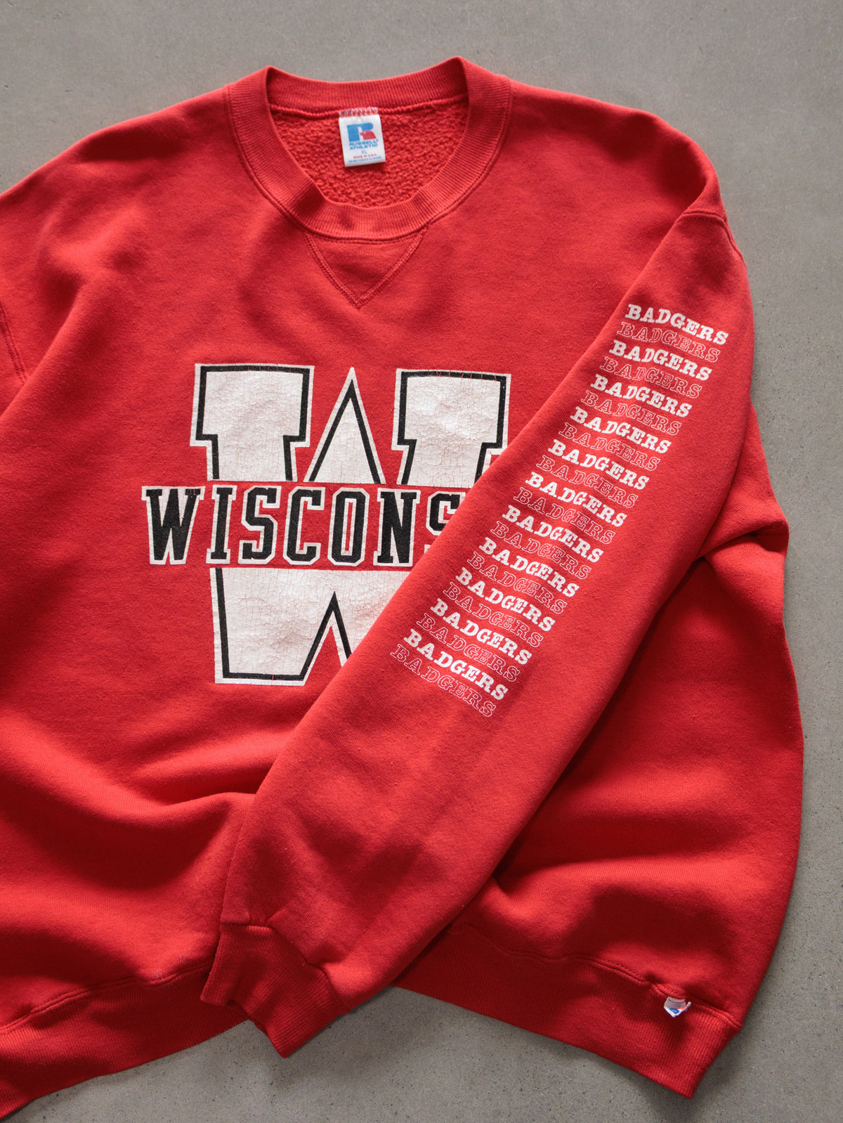 Vintage 90s Red Russell Athletic Wisconsin Badgers Sweatshirt (XL)