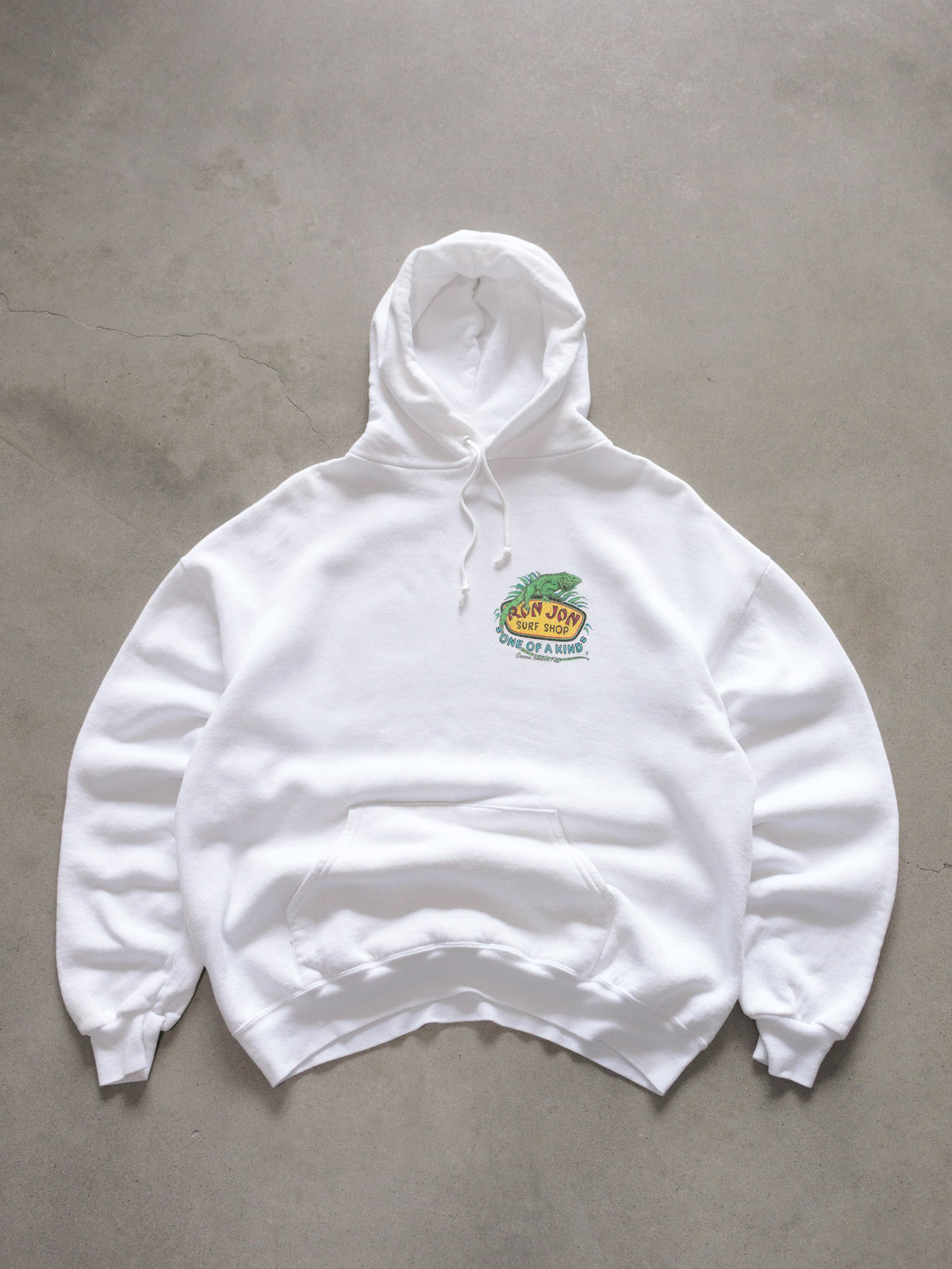 Vintage White Ron Jon Surf Shop Cocoa Beach Iguana Hoodie (-)