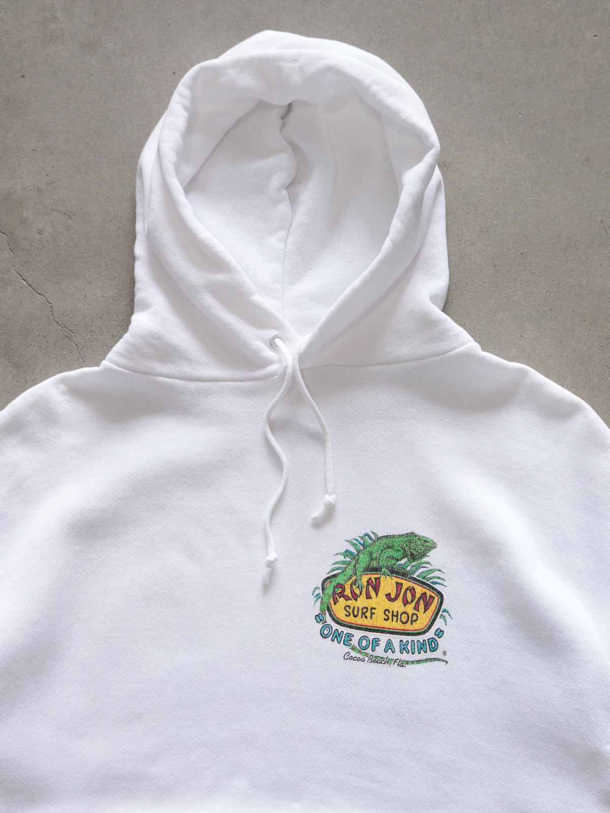 Vintage White Ron Jon Surf Shop Cocoa Beach Iguana Hoodie (-)