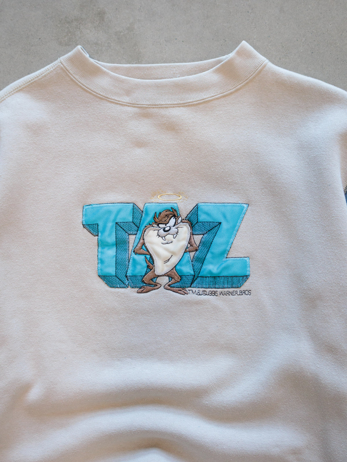Vintage 1996 Beige Looney Tunes Taz Colourblock Sweatshirt (L)