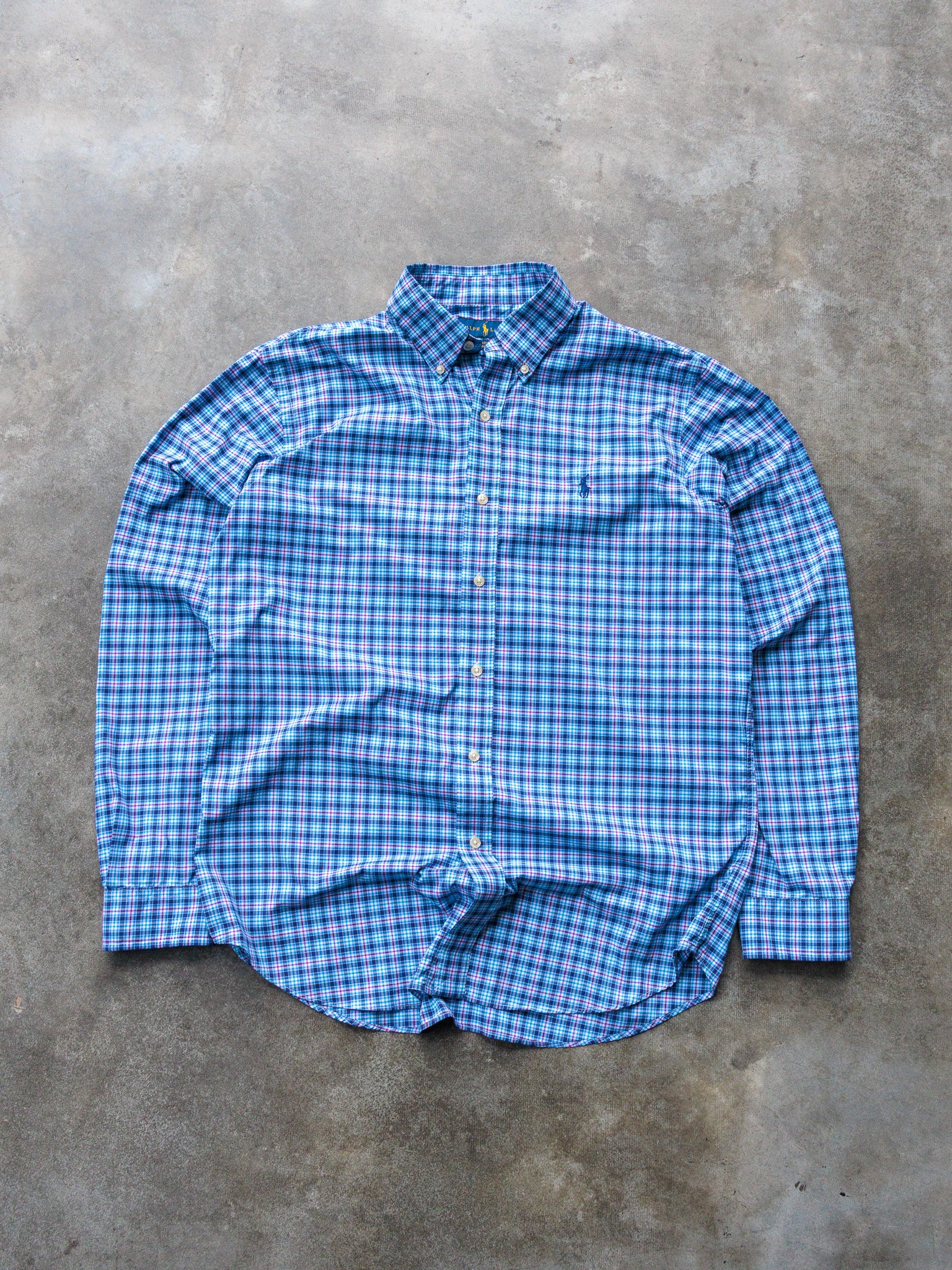 Vintage Blue Plaid Ralph Lauren Shirt (M)