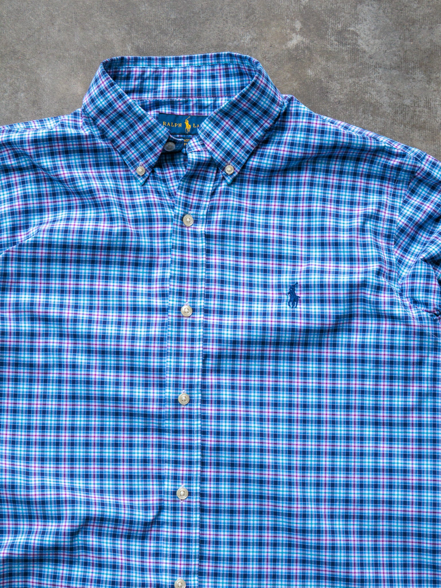 Vintage Blue Plaid Ralph Lauren Shirt (M)