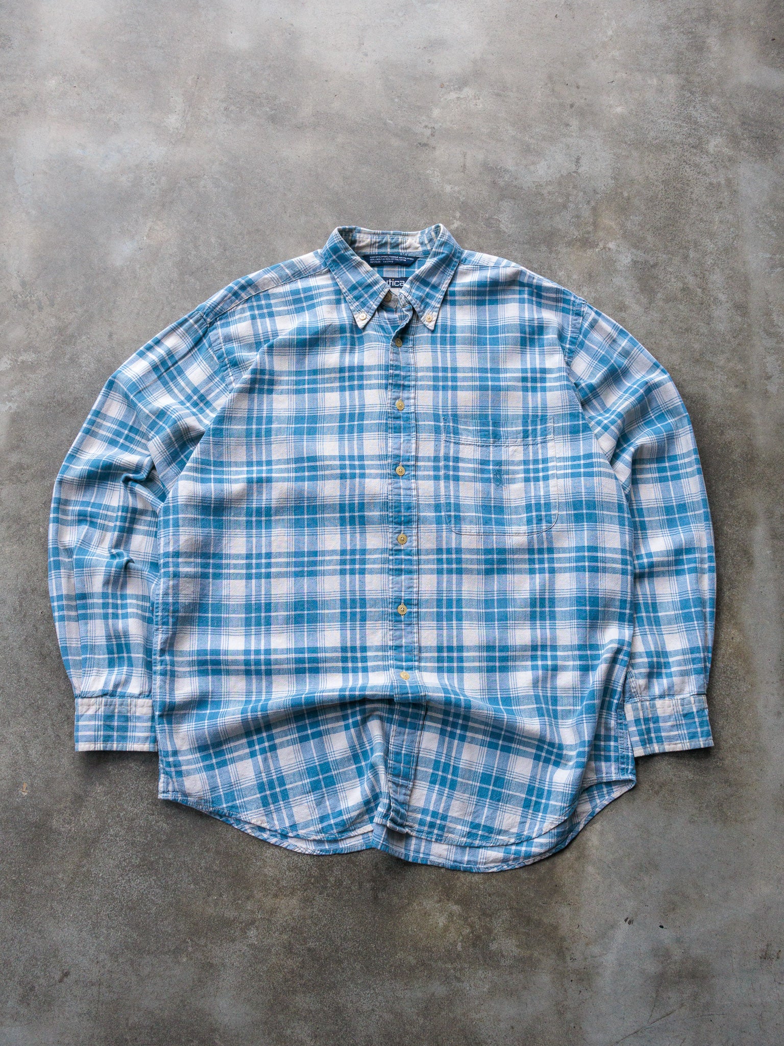 Vintage 90s Blue Plaid Nautica Shirt (L)