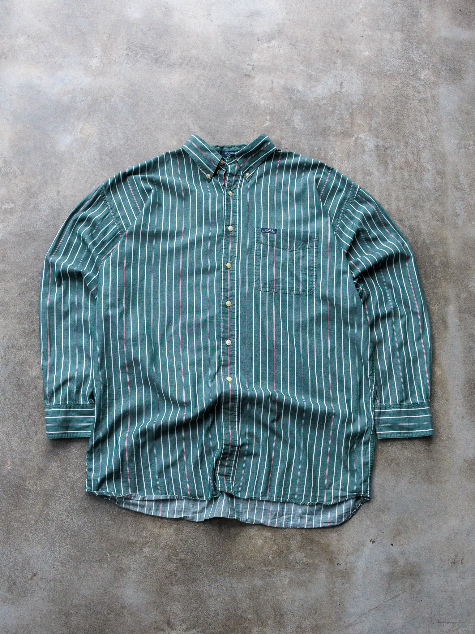 Vintage 90s Green Striped Chaps Ralph Lauren Shirt (L)
