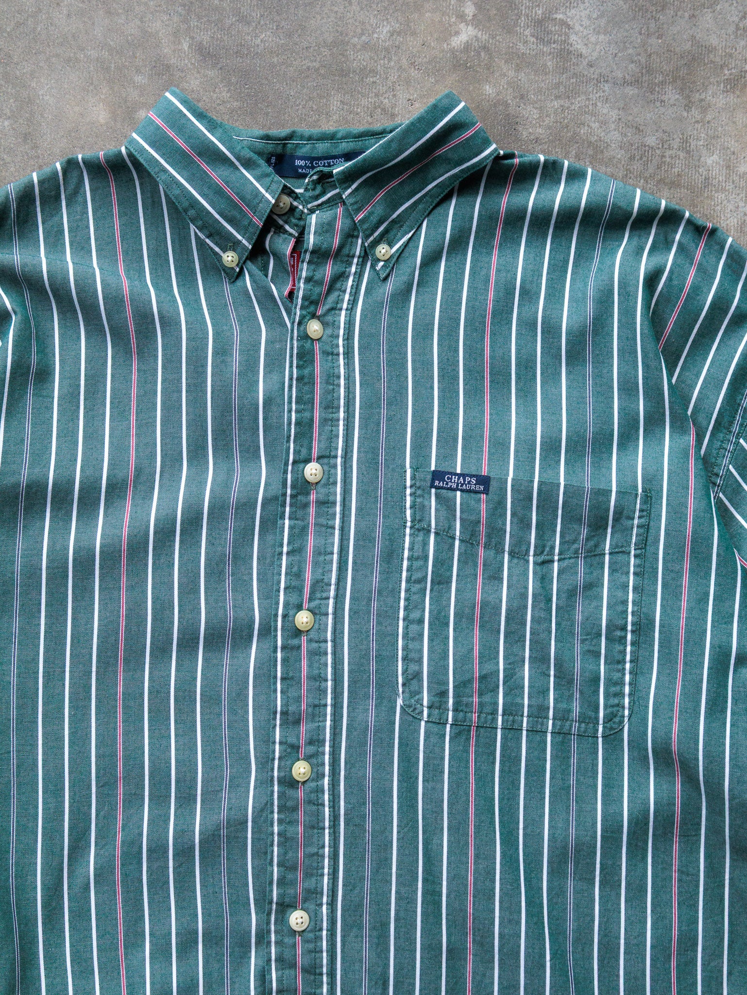Vintage 90s Green Striped Chaps Ralph Lauren Shirt (L)