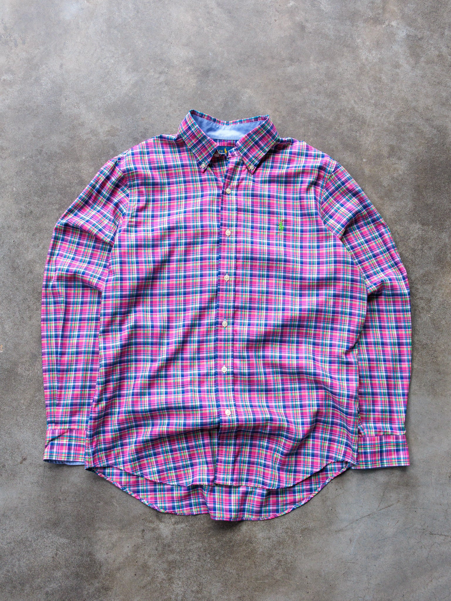 Vintage Pink Multicolor Plaid Ralph Lauren Shirt (M)