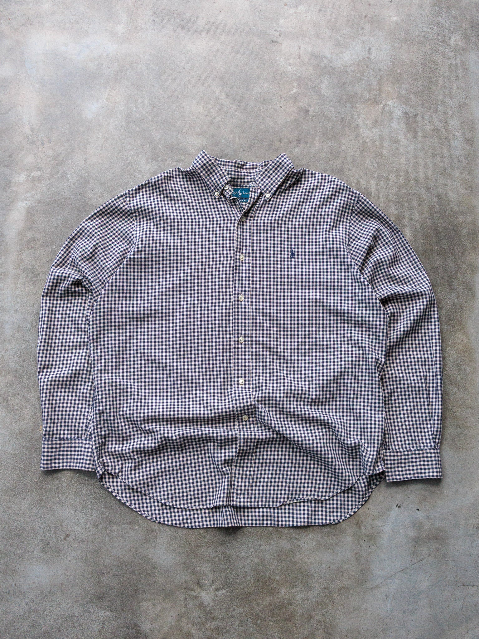 Vintage Navy & Beige Gingham Ralph Lauren Shirt (XL)