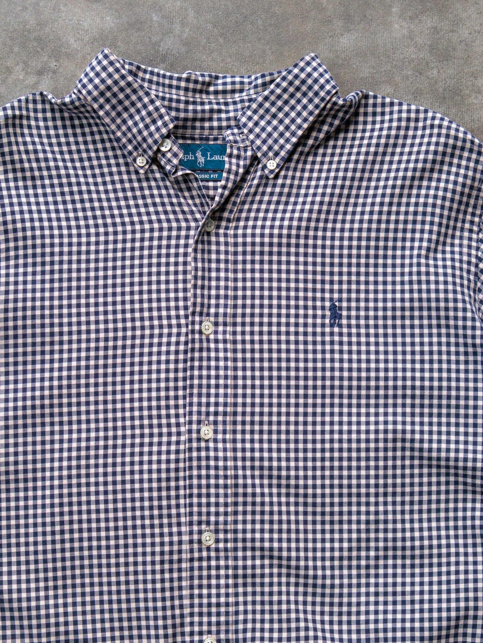 Vintage Navy & Beige Gingham Ralph Lauren Shirt (XL)