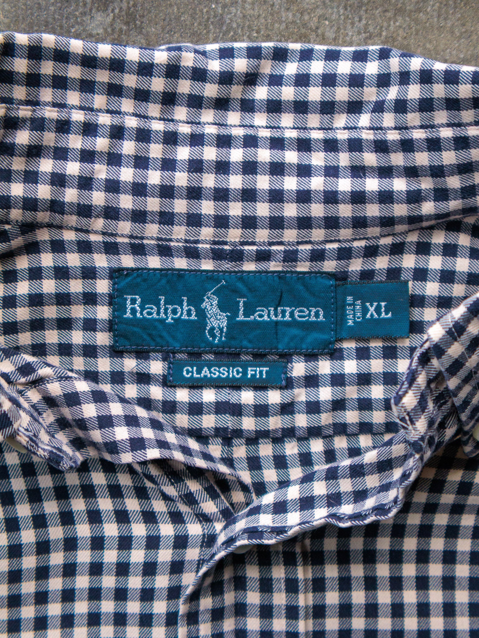 Vintage Navy & Beige Gingham Ralph Lauren Shirt (XL)