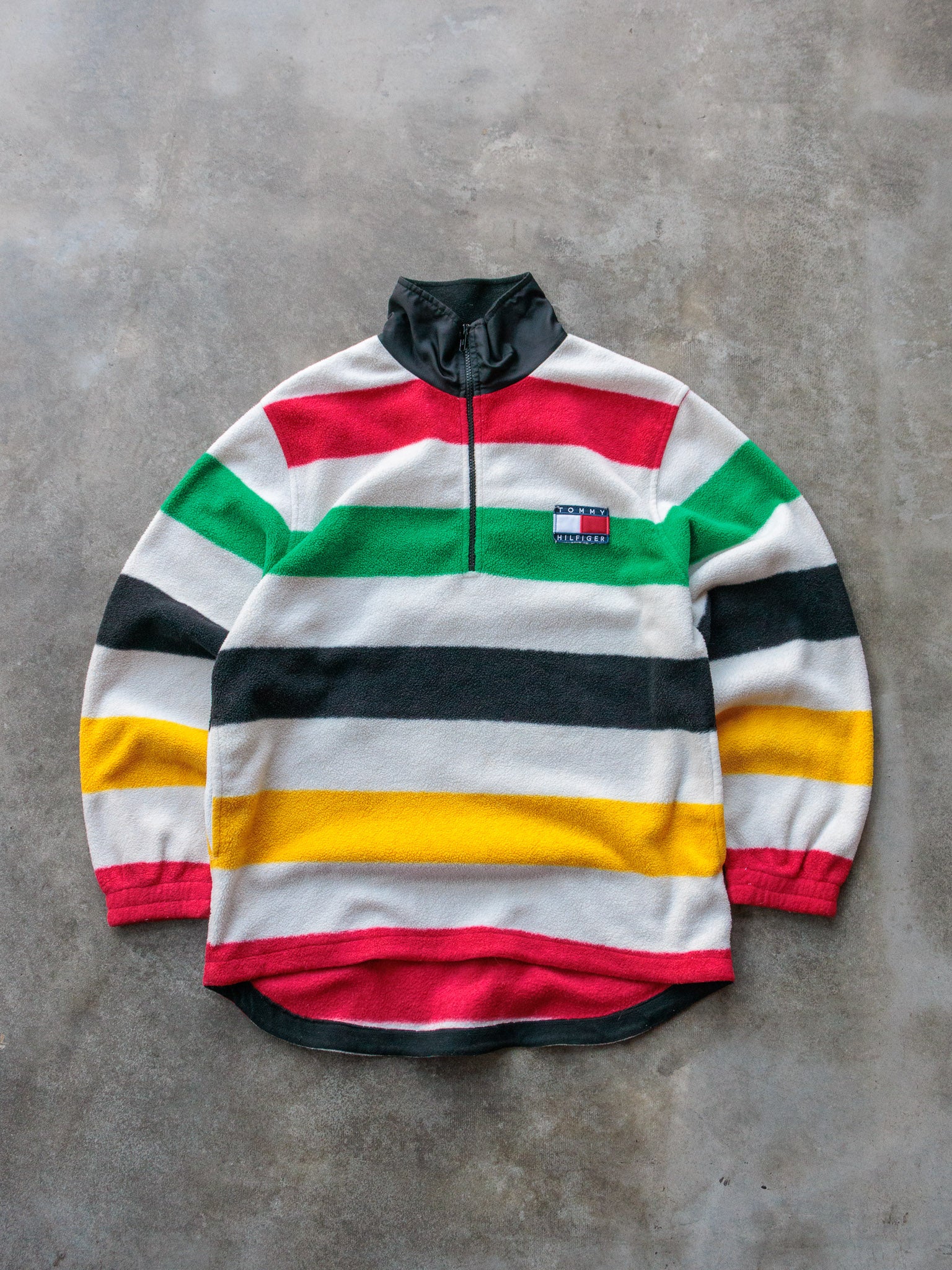 Vintage 90s Striped Tommy Hilfiger Quarter Zip Fleece Sweatshirt (S)