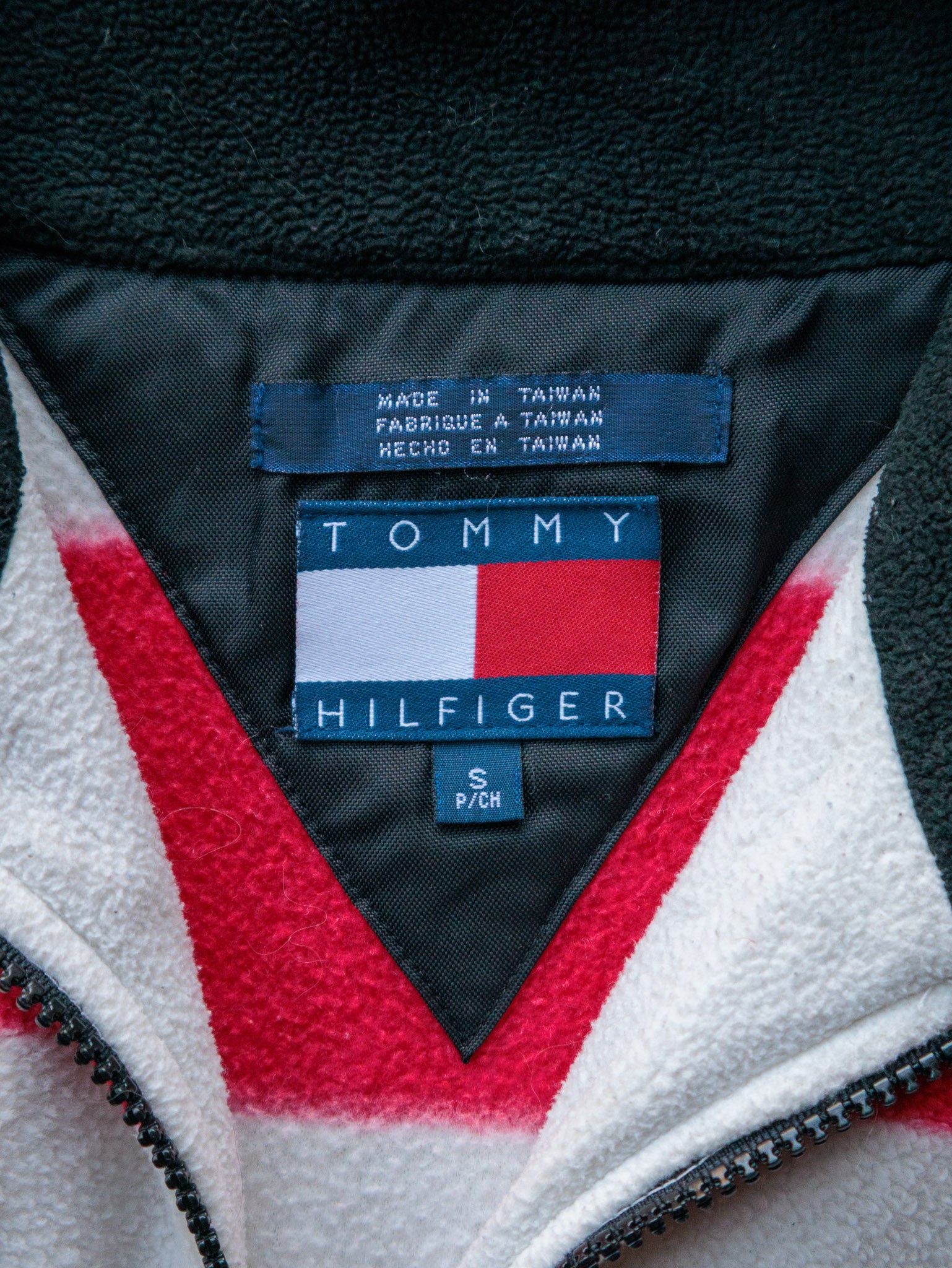Vintage 90s Striped Tommy Hilfiger Quarter Zip Fleece Sweatshirt (S)