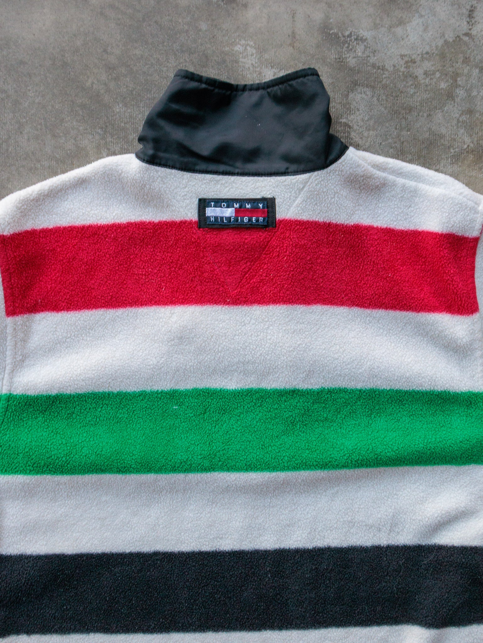 Vintage 90s Striped Tommy Hilfiger Quarter Zip Fleece Sweatshirt (S)