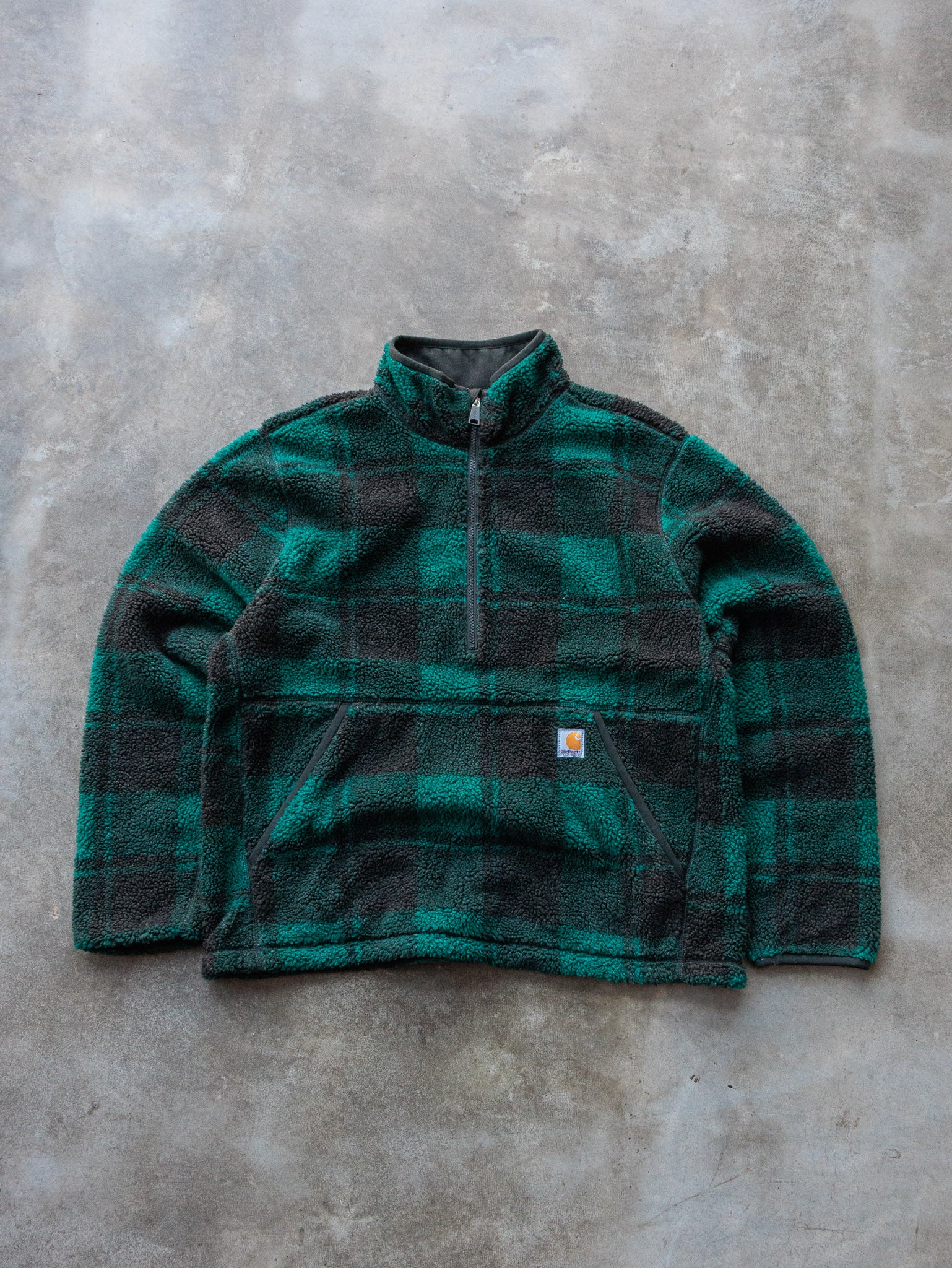 Vintage Plaid Carhartt Quarter Zip Fleece Sweatshirt (L)