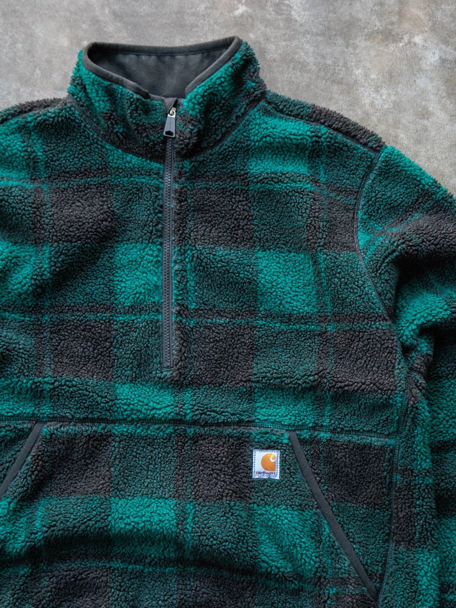 Vintage Plaid Carhartt Quarter Zip Fleece Sweatshirt (L)