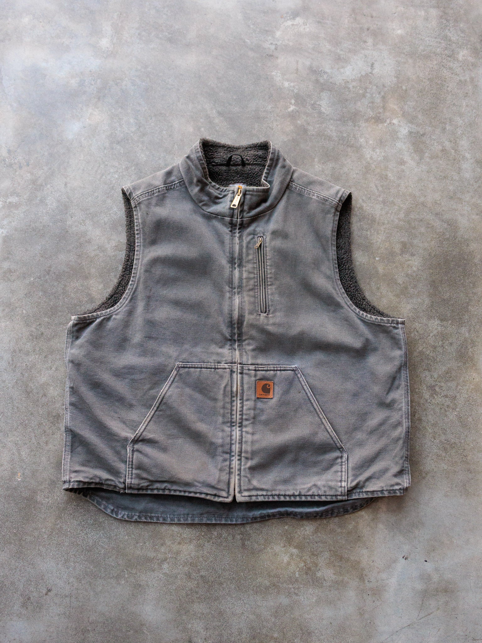 Vintage Grey Carhartt Sherpa Lined Vest (XL)