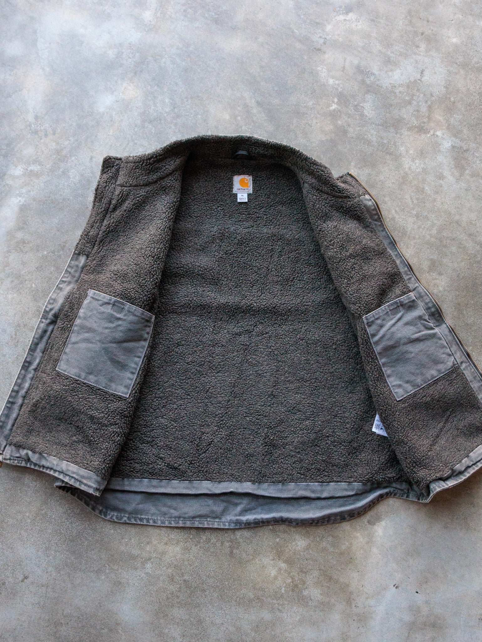 Vintage Grey Carhartt Sherpa Lined Vest (XL)