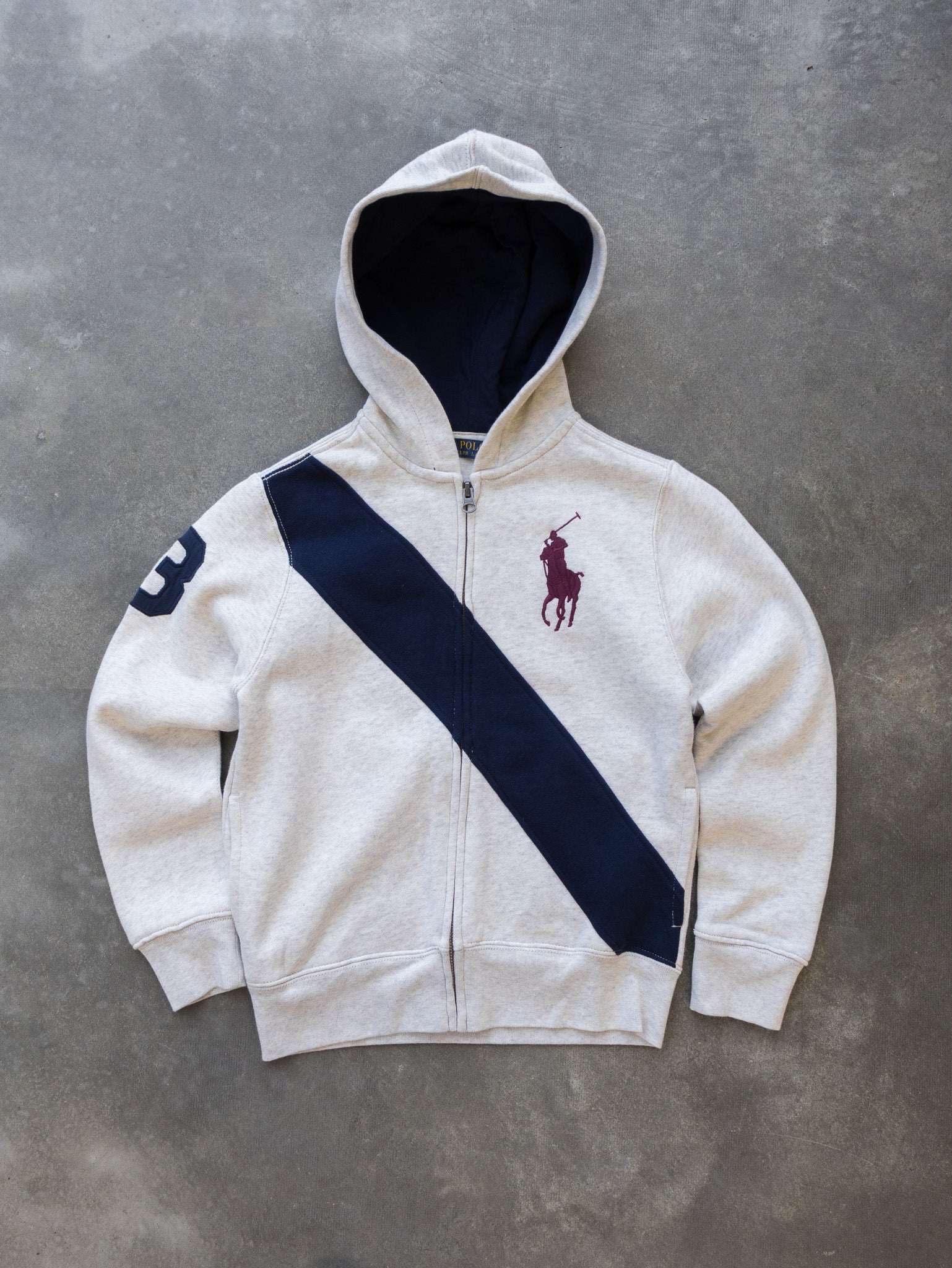 Vintage Grey Ralph Lauren Zip Hoodie (8–10Y)