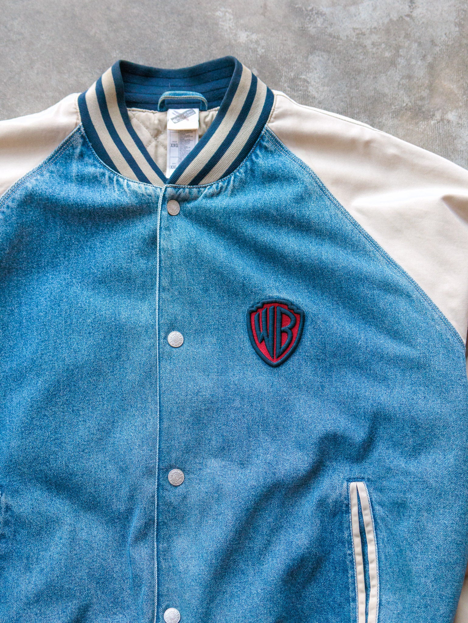 Vintage 90s Blue & Cream Warner Bros. Varsity Jacket (2XL)