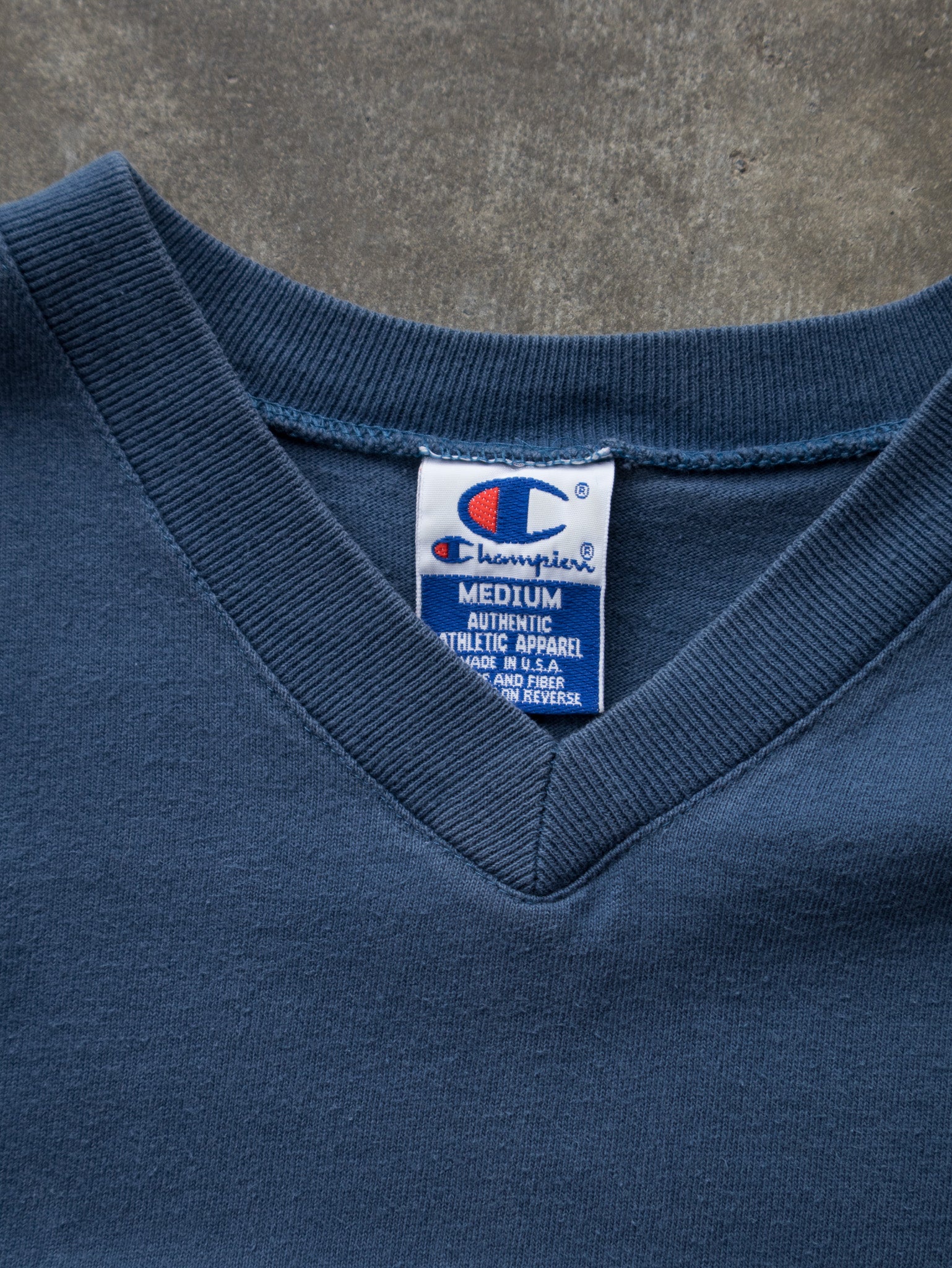 Vintage 90s Blue Champion Logo V-Neck Tee (M)