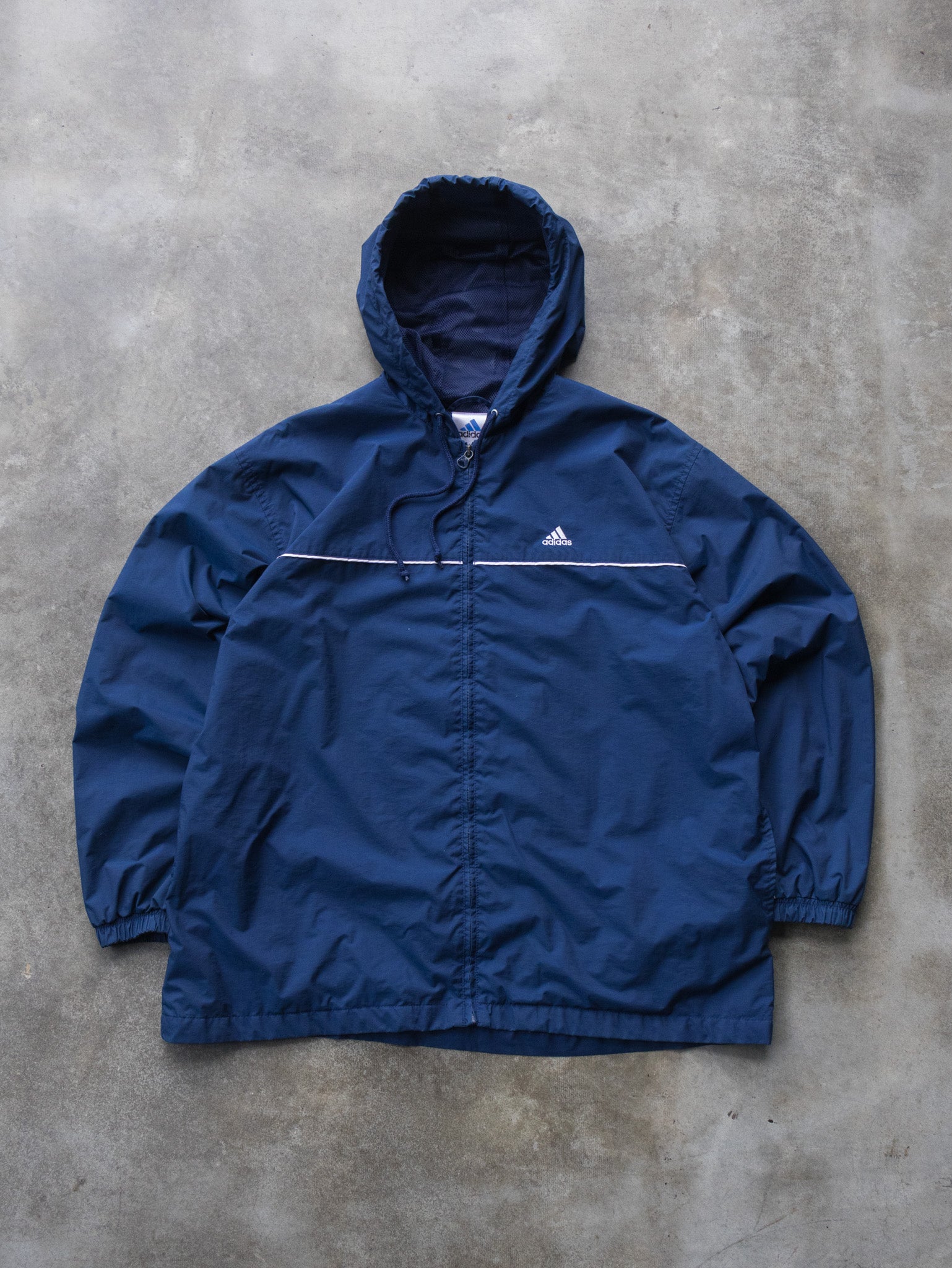 Vintage 00s Navy Adidas Windbreaker Hooded Jacket (XL)