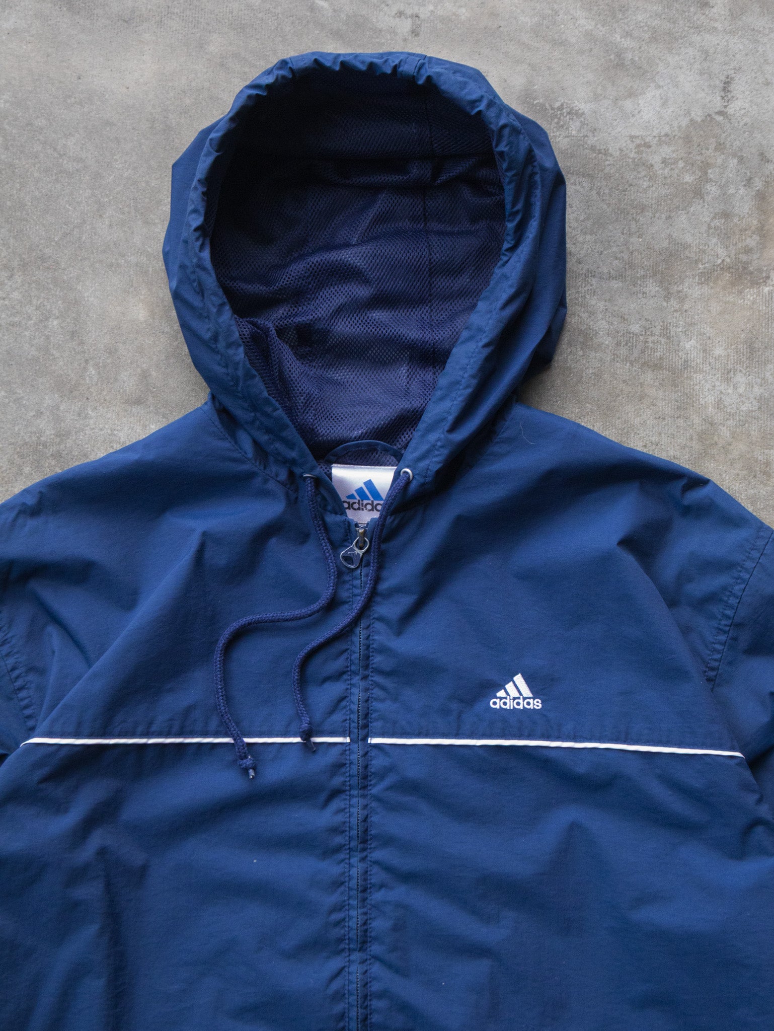 Vintage 00s Navy Adidas Windbreaker Hooded Jacket (XL)